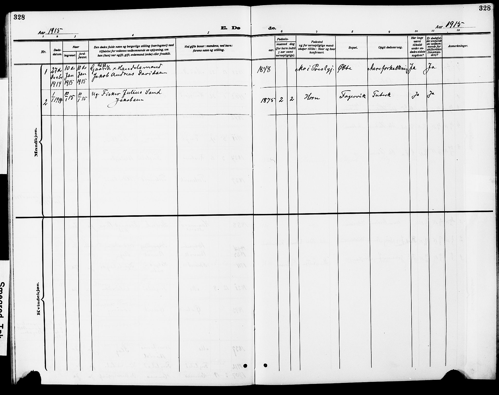 Ministerialprotokoller, klokkerbøker og fødselsregistre - Nordland, AV/SAT-A-1459/838/L0560: Parish register (copy) no. 838C07, 1910-1928, p. 328