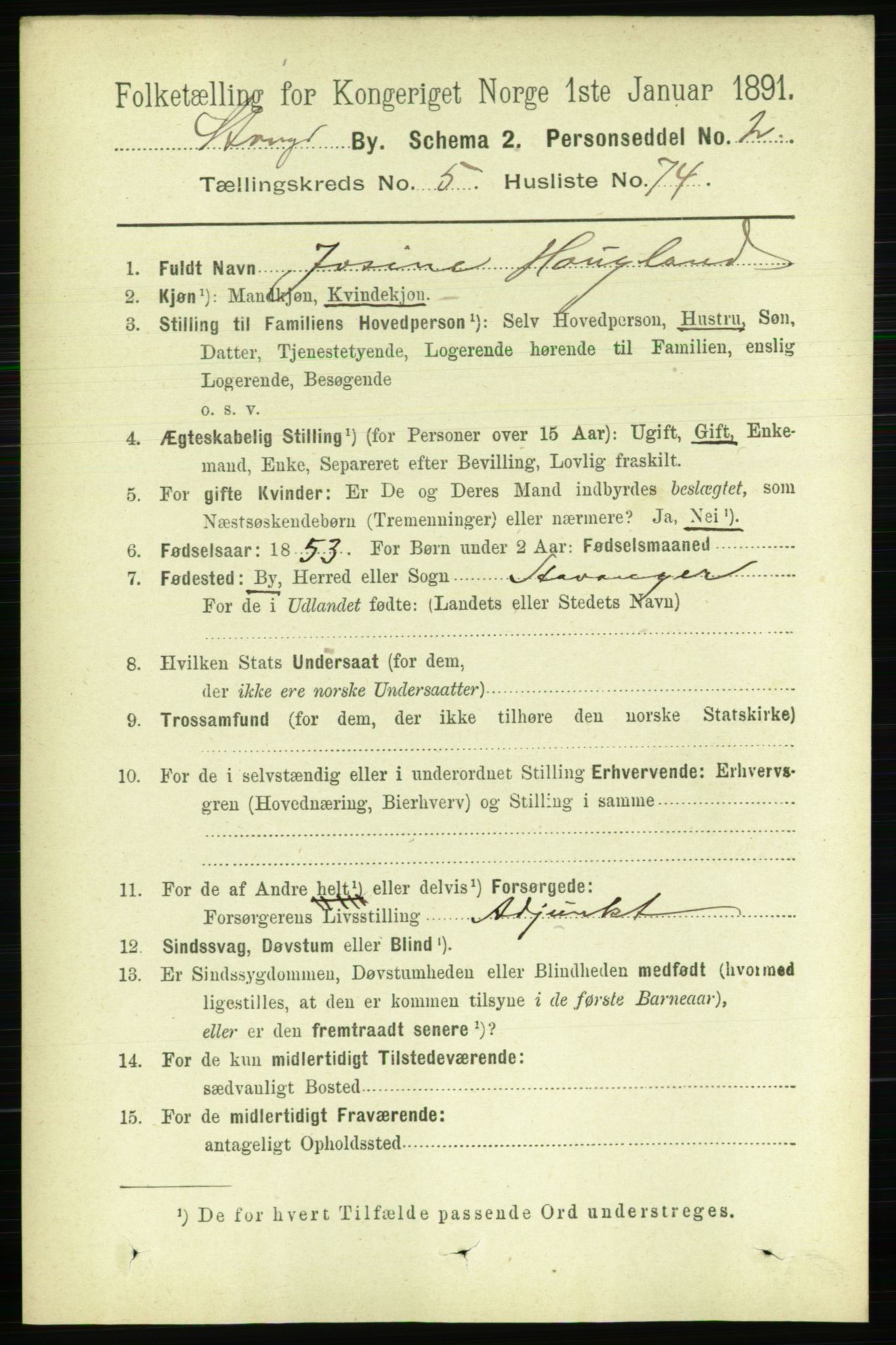 RA, 1891 census for 1103 Stavanger, 1891, p. 9745