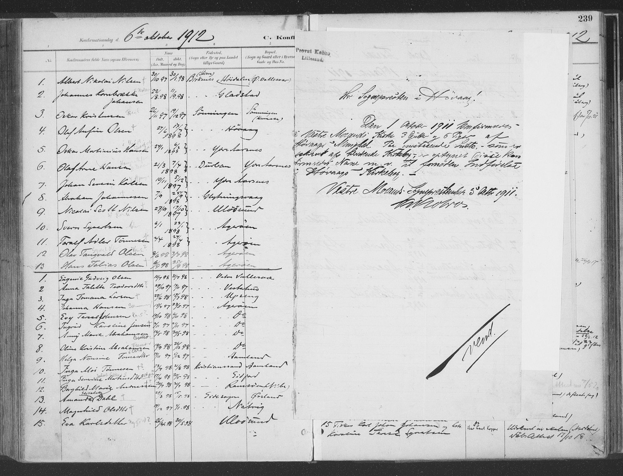 Høvåg sokneprestkontor, SAK/1111-0025/F/Fa/L0006: Parish register (official) no. A 6, 1894-1923, p. 239