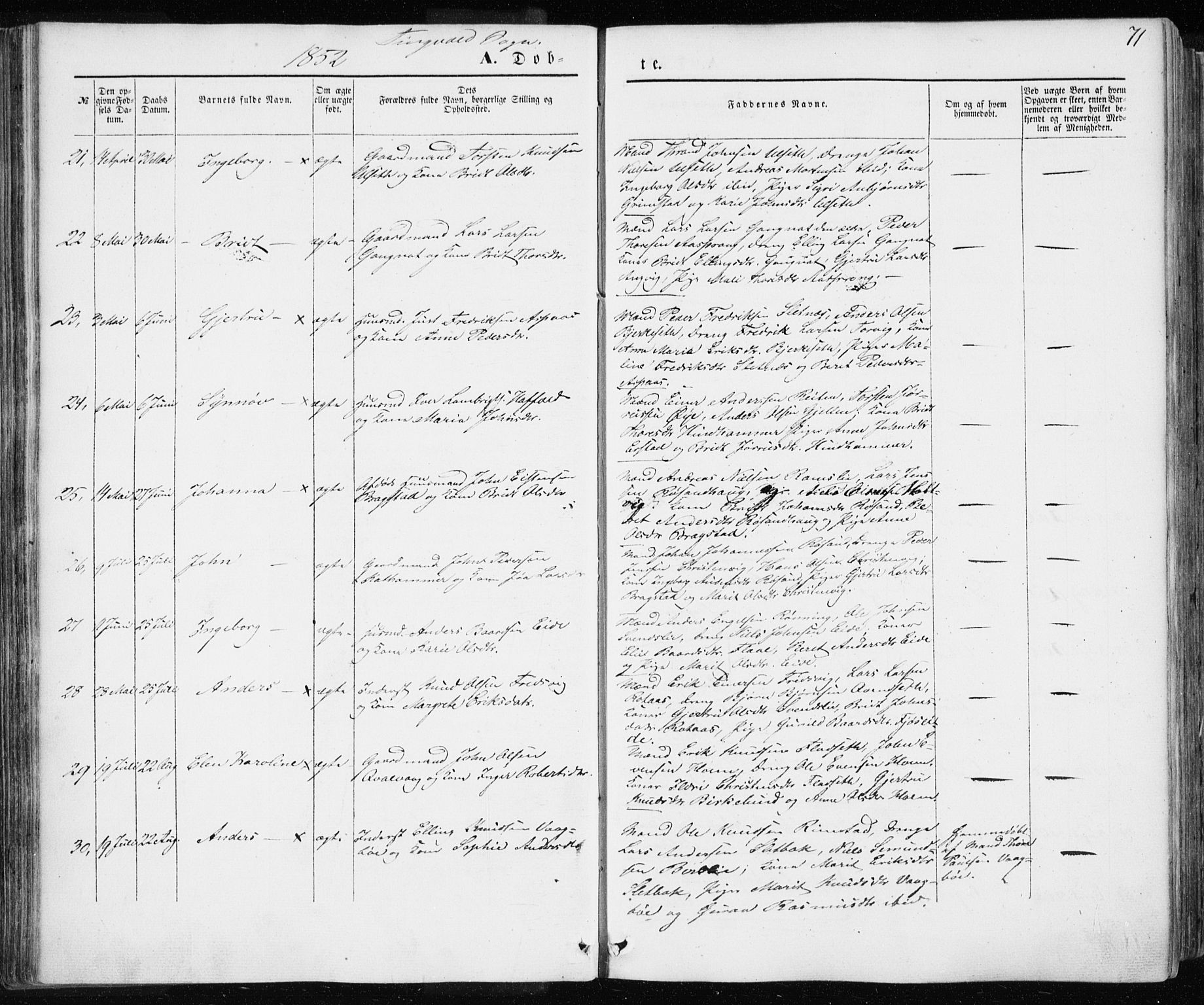 Ministerialprotokoller, klokkerbøker og fødselsregistre - Møre og Romsdal, AV/SAT-A-1454/586/L0984: Parish register (official) no. 586A10, 1844-1856, p. 71