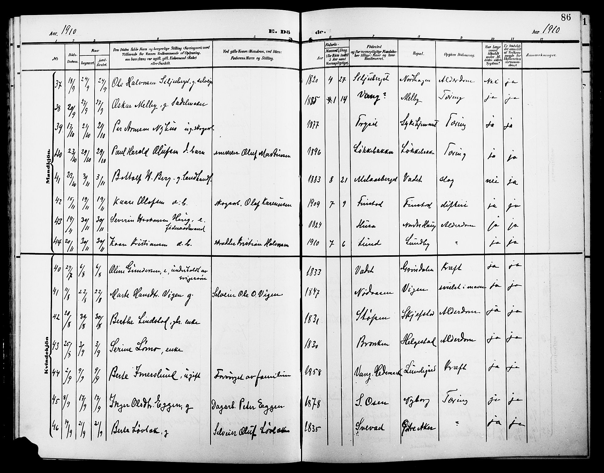 Elverum prestekontor, AV/SAH-PREST-044/H/Ha/Hab/L0009: Parish register (copy) no. 9, 1908-1921, p. 86