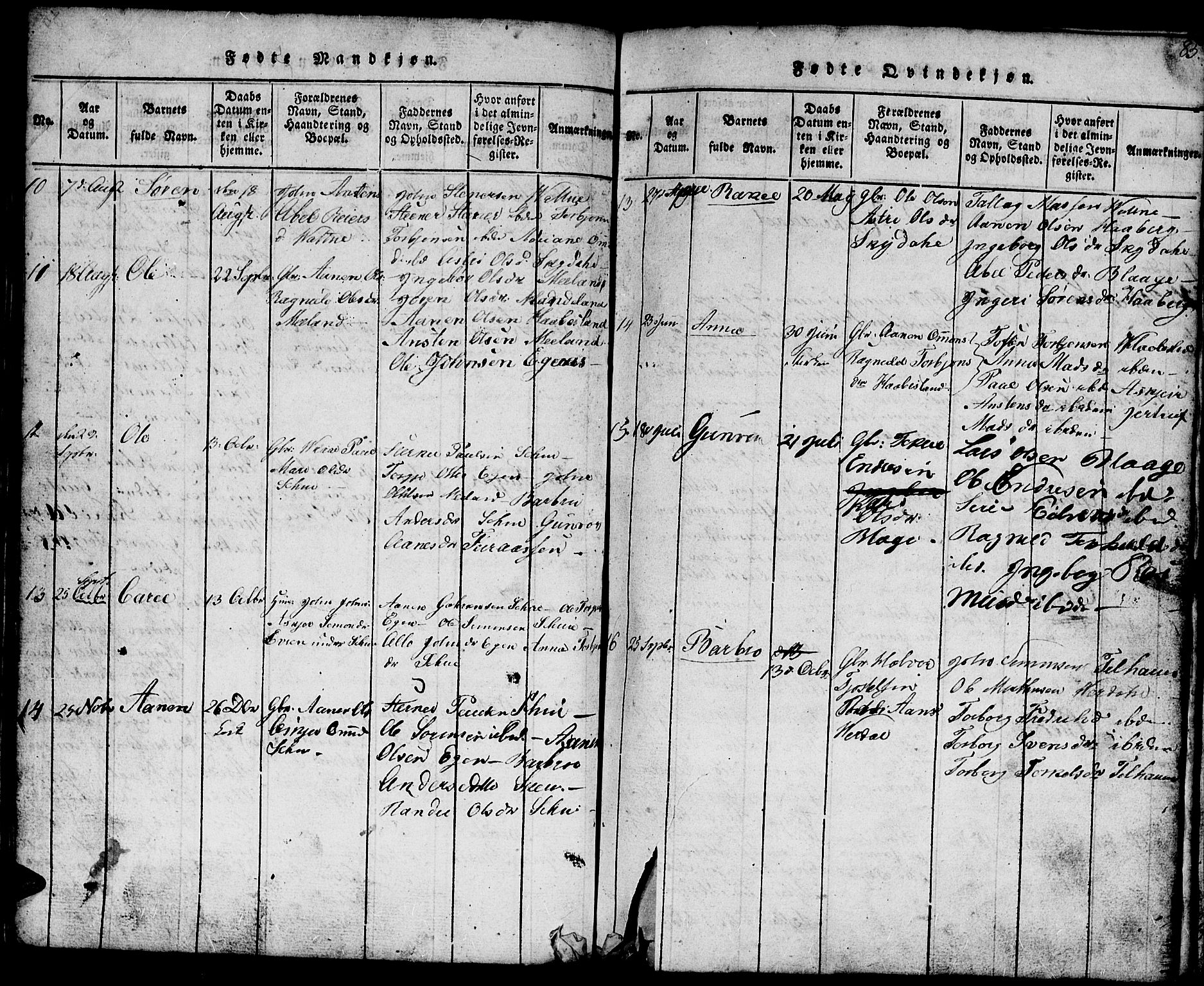 Hægebostad sokneprestkontor, SAK/1111-0024/F/Fb/Fbb/L0001: Parish register (copy) no. B 1, 1816-1850, p. 85