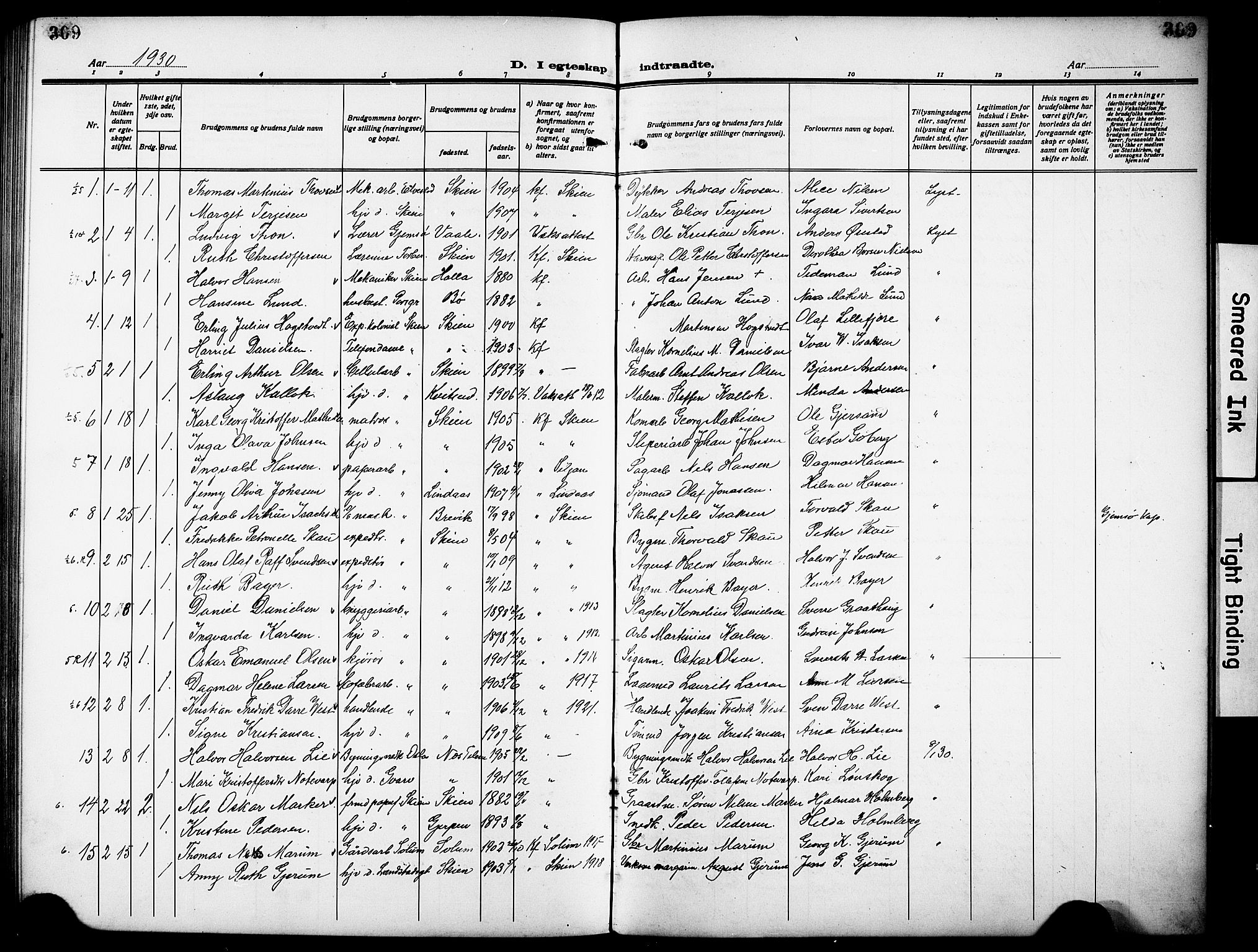 Skien kirkebøker, SAKO/A-302/G/Ga/L0010: Parish register (copy) no. 10, 1920-1931, p. 309