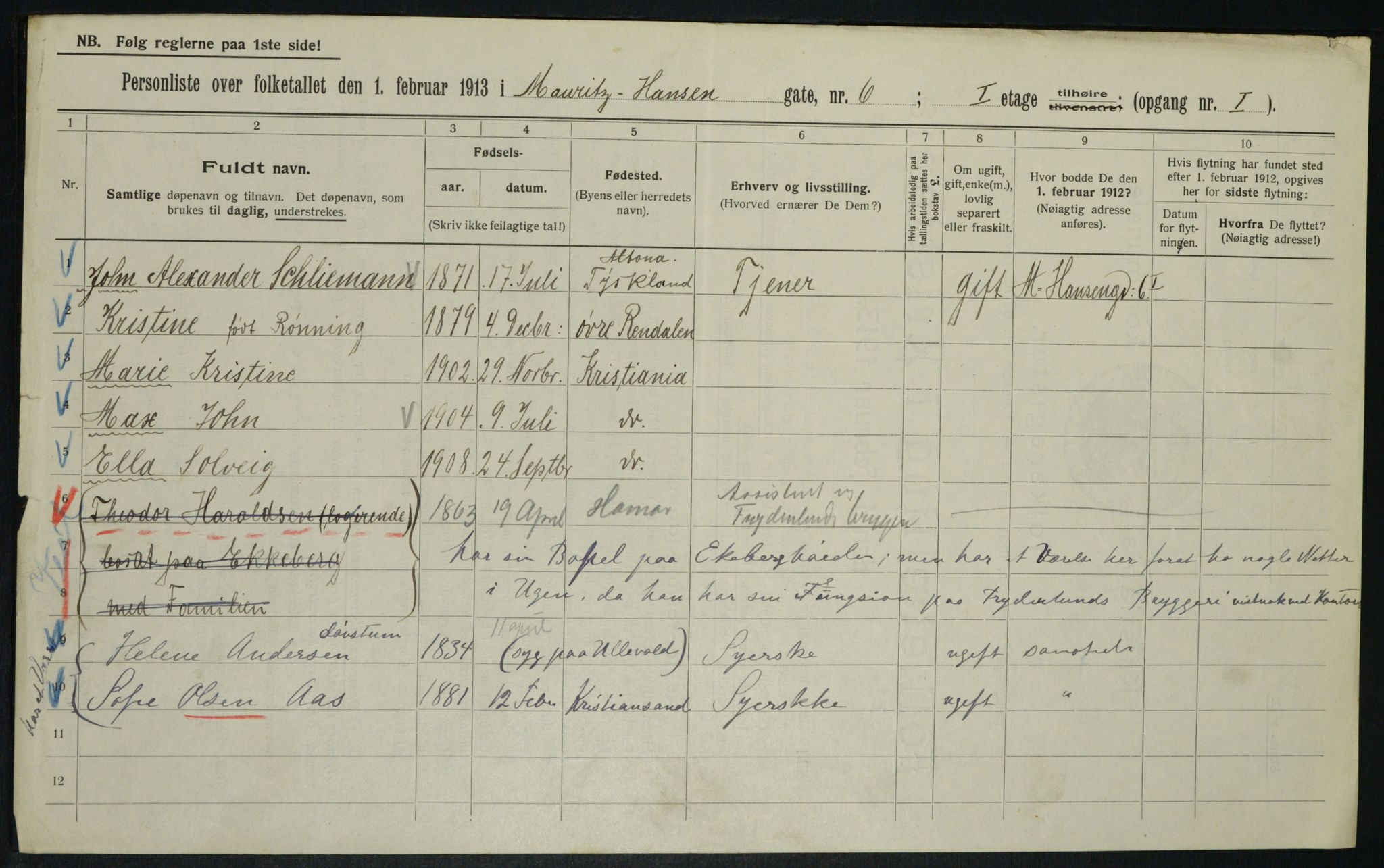 OBA, Municipal Census 1913 for Kristiania, 1913, p. 64836