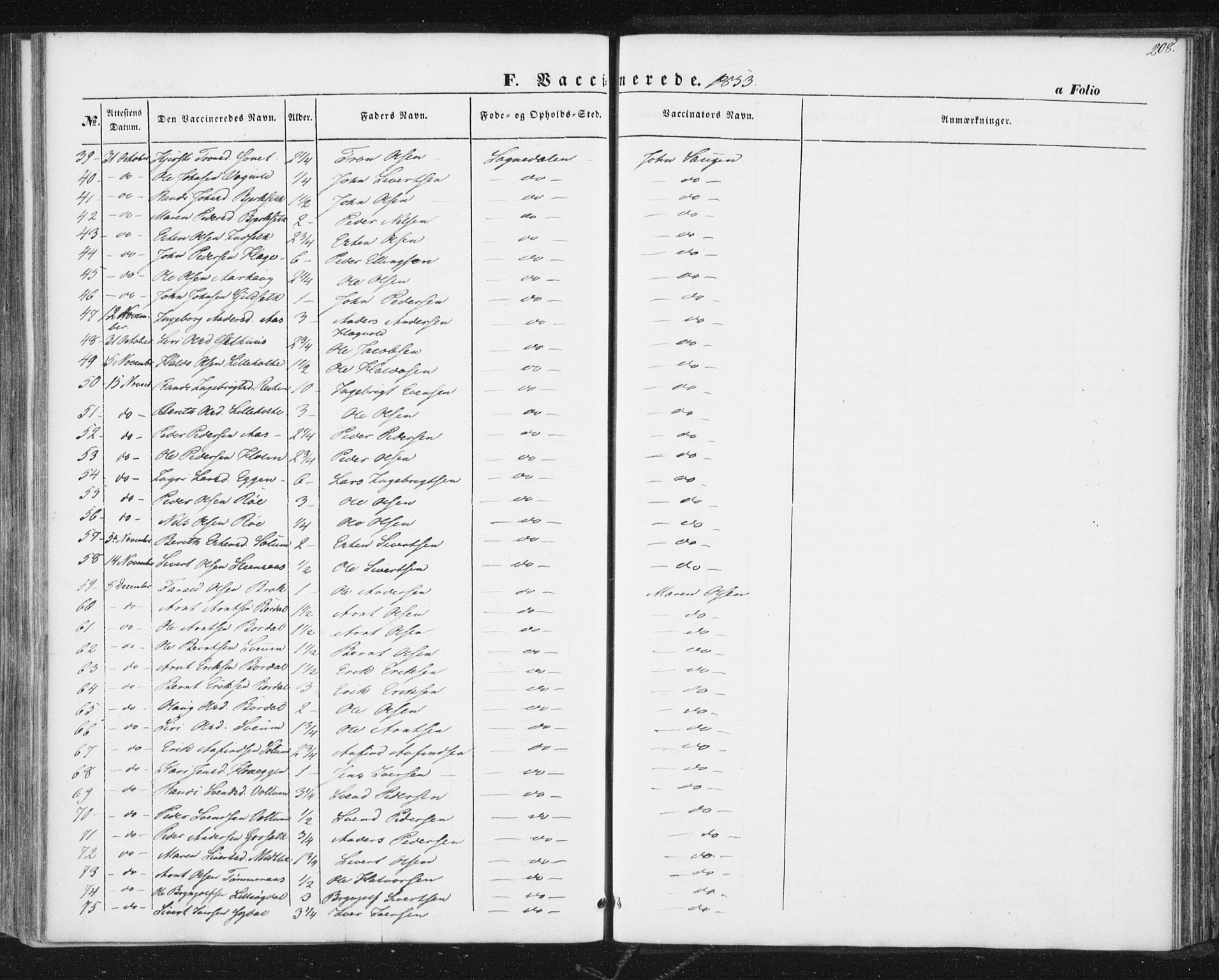 Ministerialprotokoller, klokkerbøker og fødselsregistre - Sør-Trøndelag, AV/SAT-A-1456/689/L1038: Parish register (official) no. 689A03, 1848-1872, p. 208