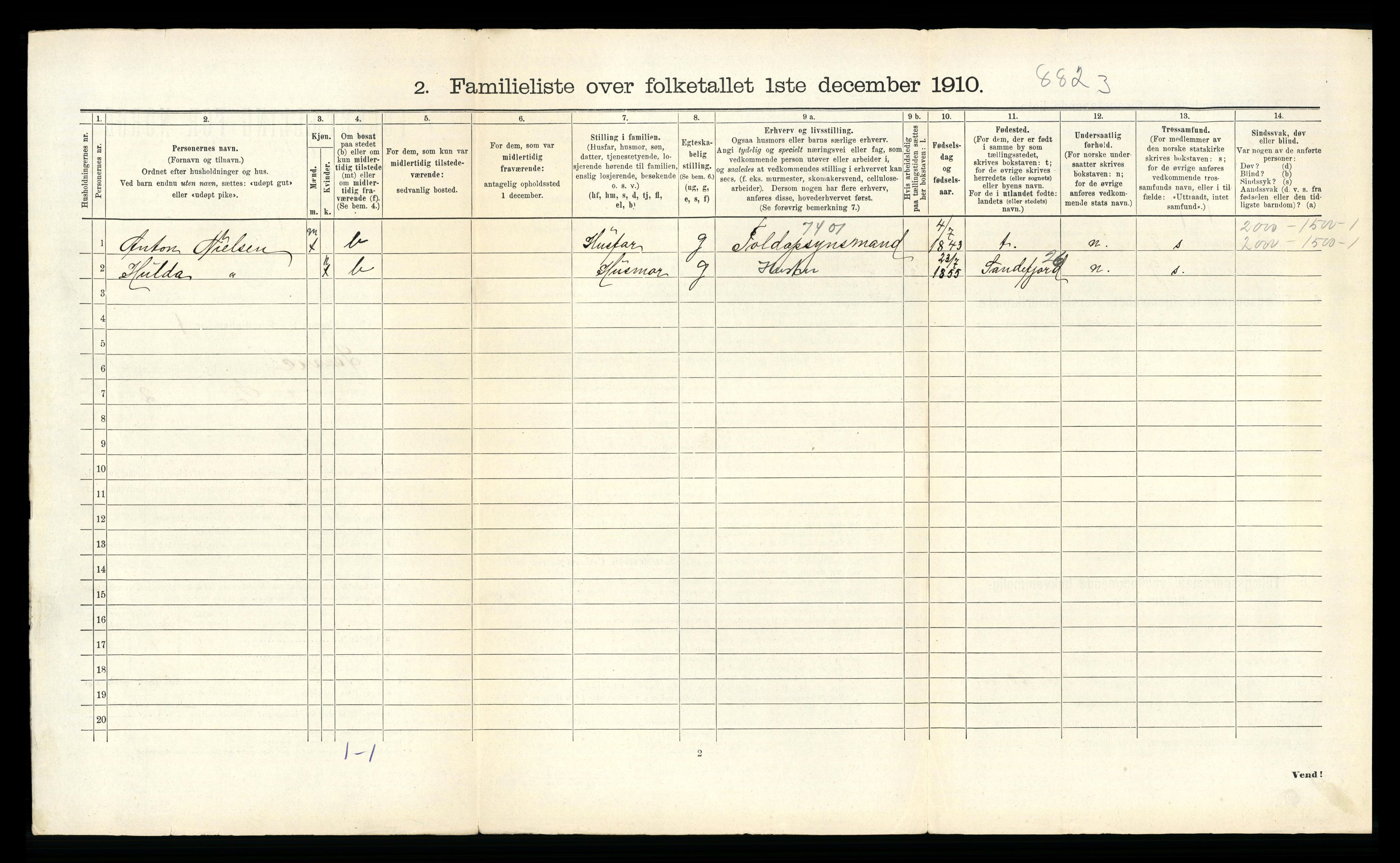 RA, 1910 census for Larvik, 1910, p. 4384