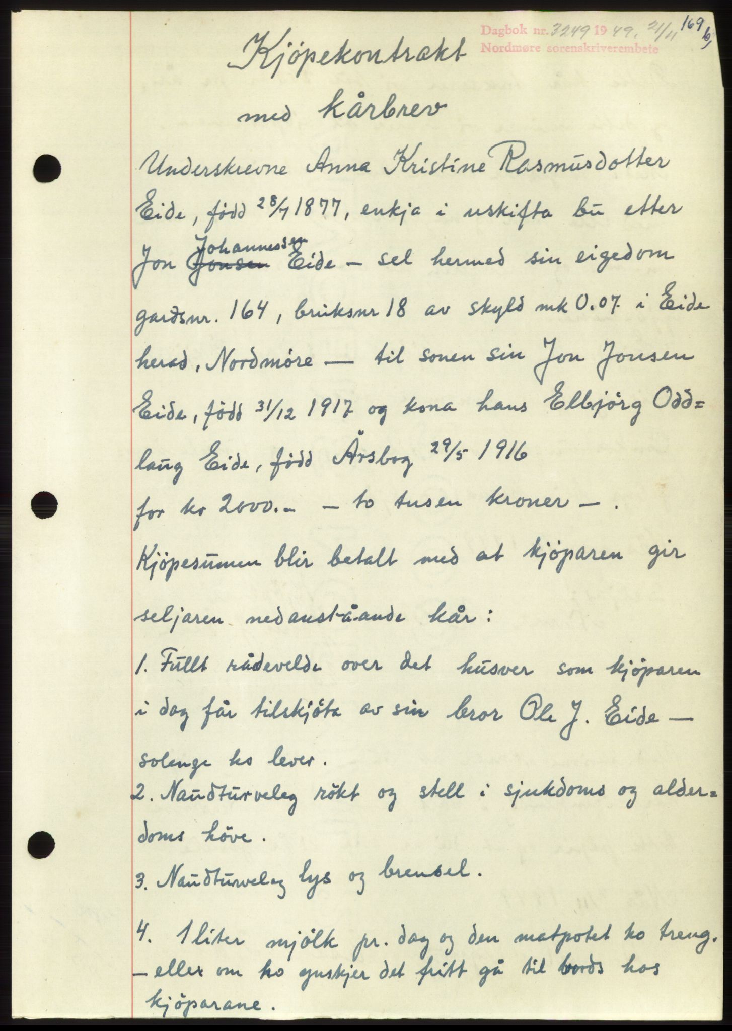 Nordmøre sorenskriveri, AV/SAT-A-4132/1/2/2Ca: Mortgage book no. B103, 1949-1950, Diary no: : 3249/1949