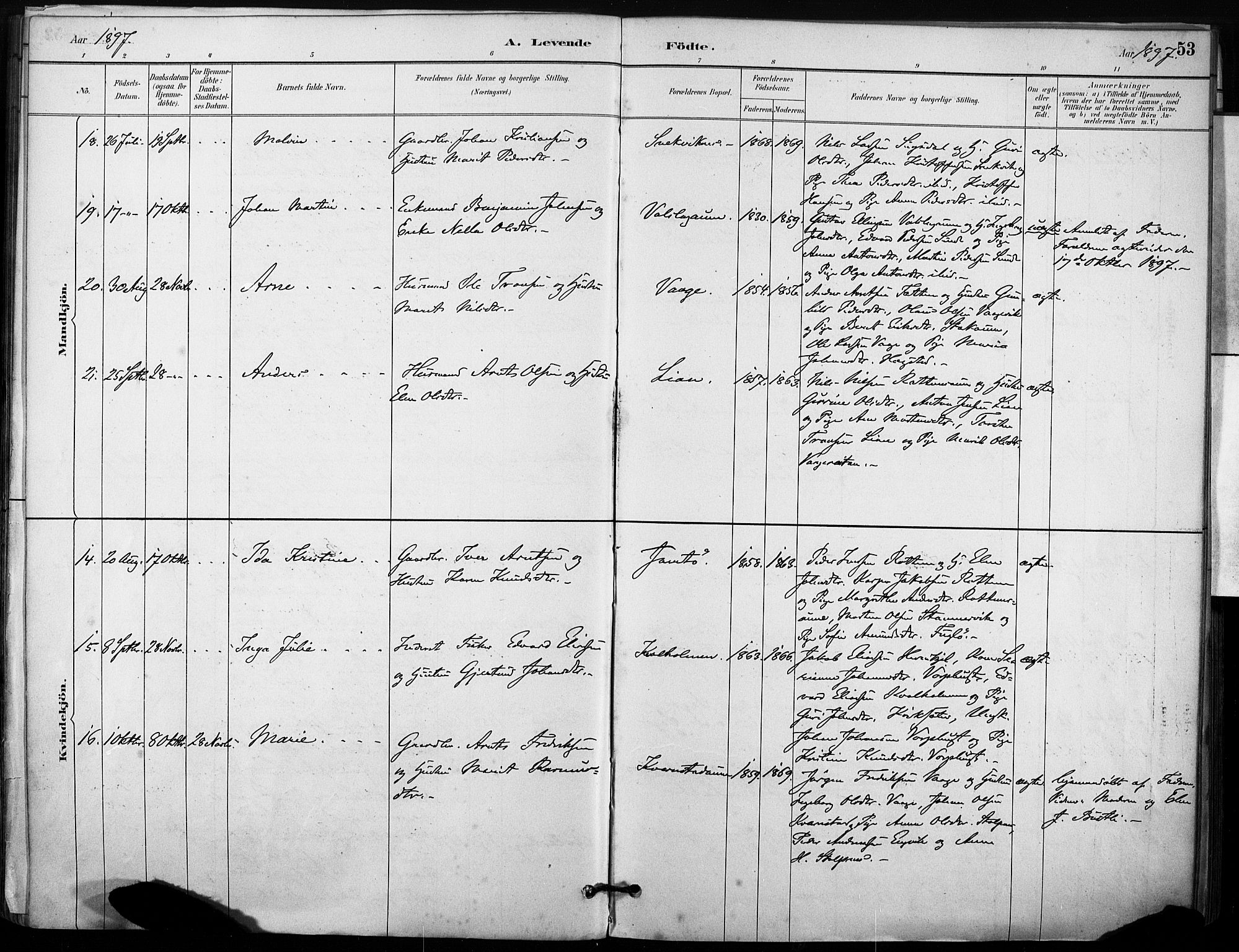 Ministerialprotokoller, klokkerbøker og fødselsregistre - Sør-Trøndelag, AV/SAT-A-1456/633/L0518: Parish register (official) no. 633A01, 1884-1906, p. 53