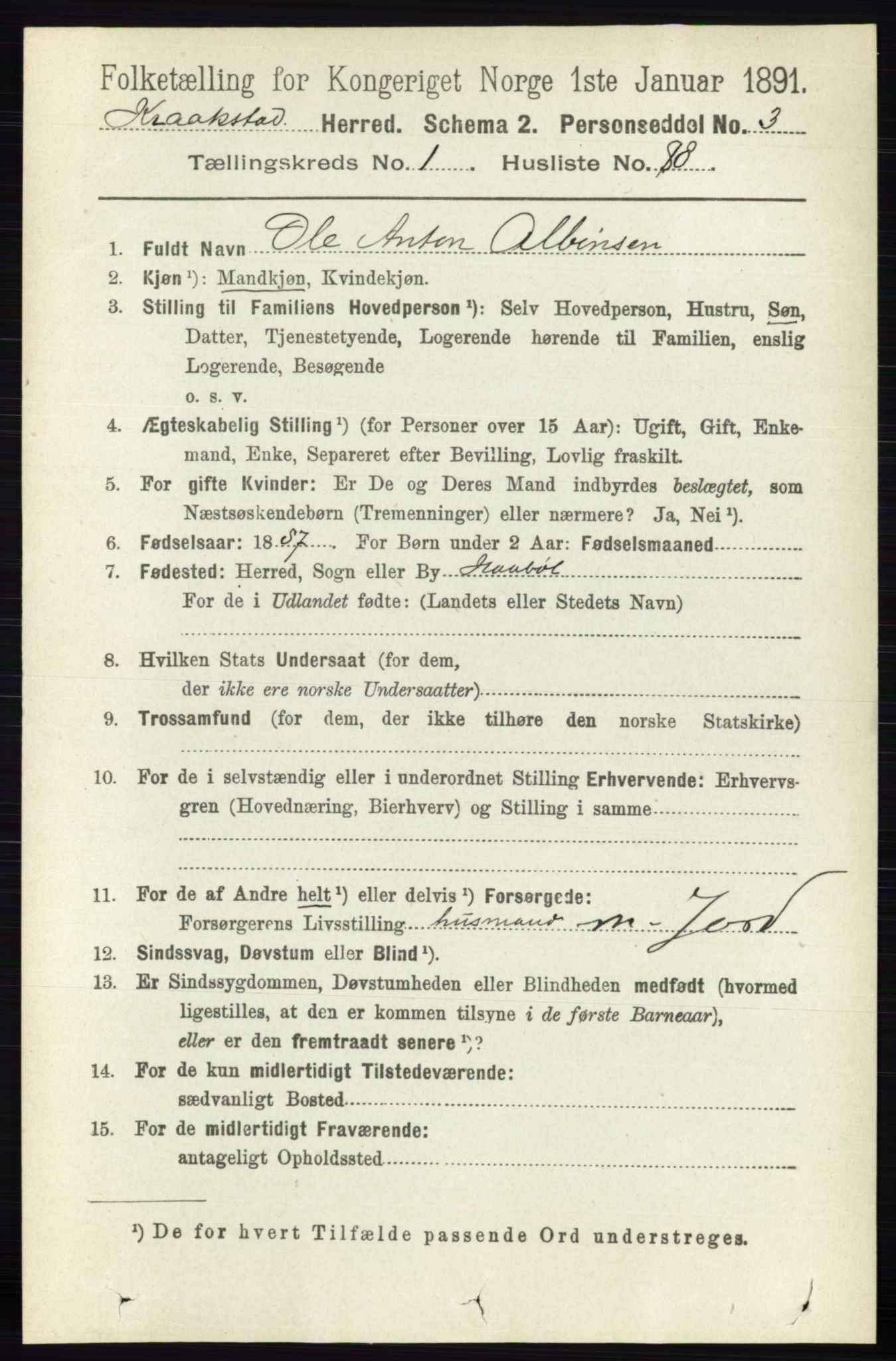 RA, 1891 census for 0212 Kråkstad, 1891, p. 669