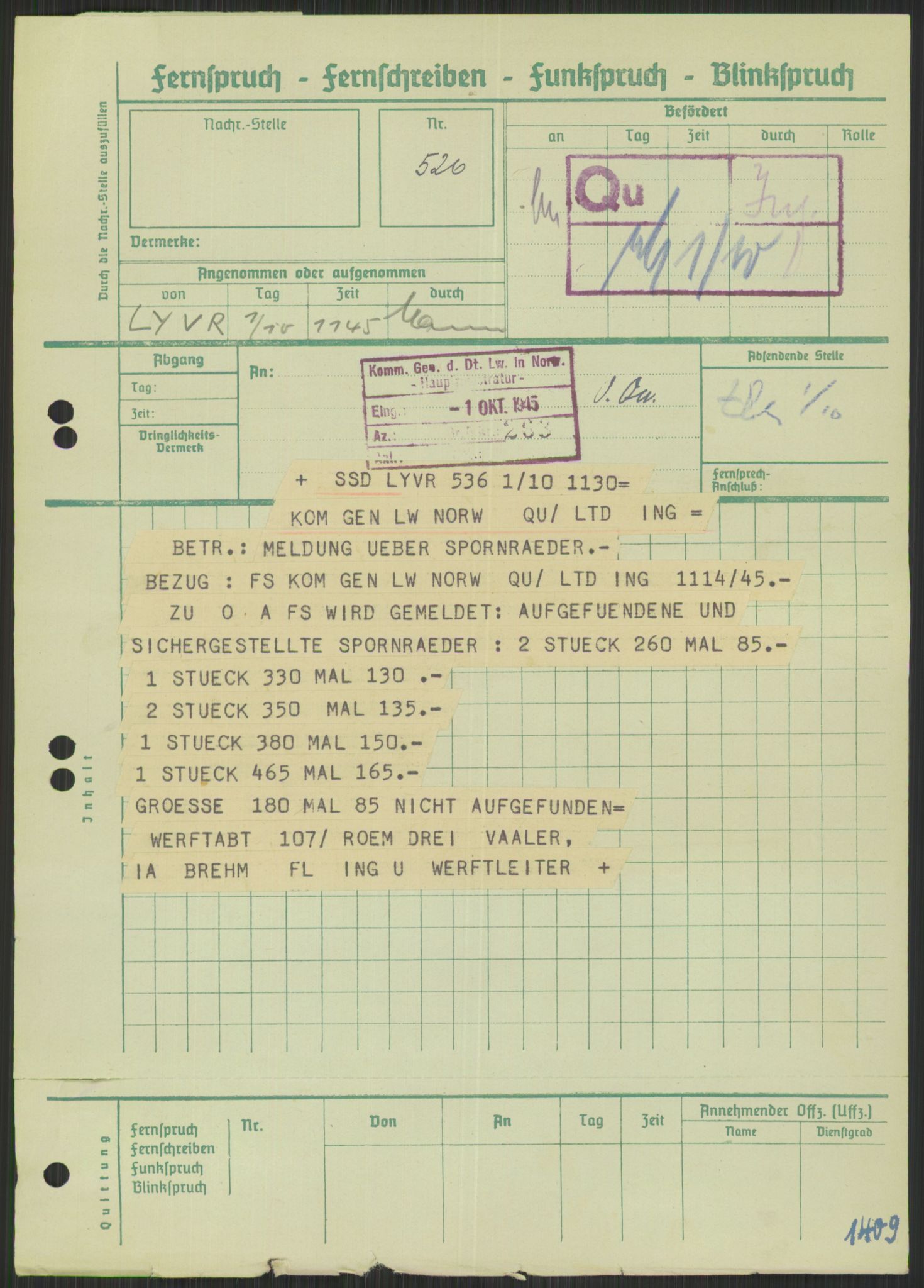 Deutscher Oberbefehlshaber Norwegen (DOBN), AV/RA-RAFA-2197/D/Di/L0066: AOK 20/WBN-DOBN Luftwaffe/Komm G. d.Dt.Lw. in Norwegen, 1945, p. 839