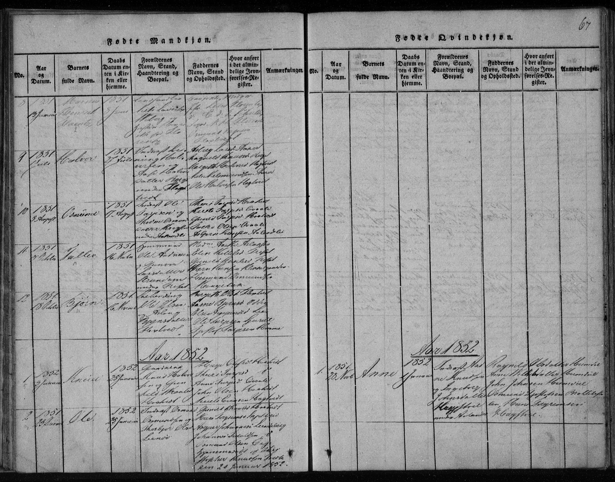 Lårdal kirkebøker, SAKO/A-284/F/Fa/L0005: Parish register (official) no. I 5, 1815-1860, p. 67