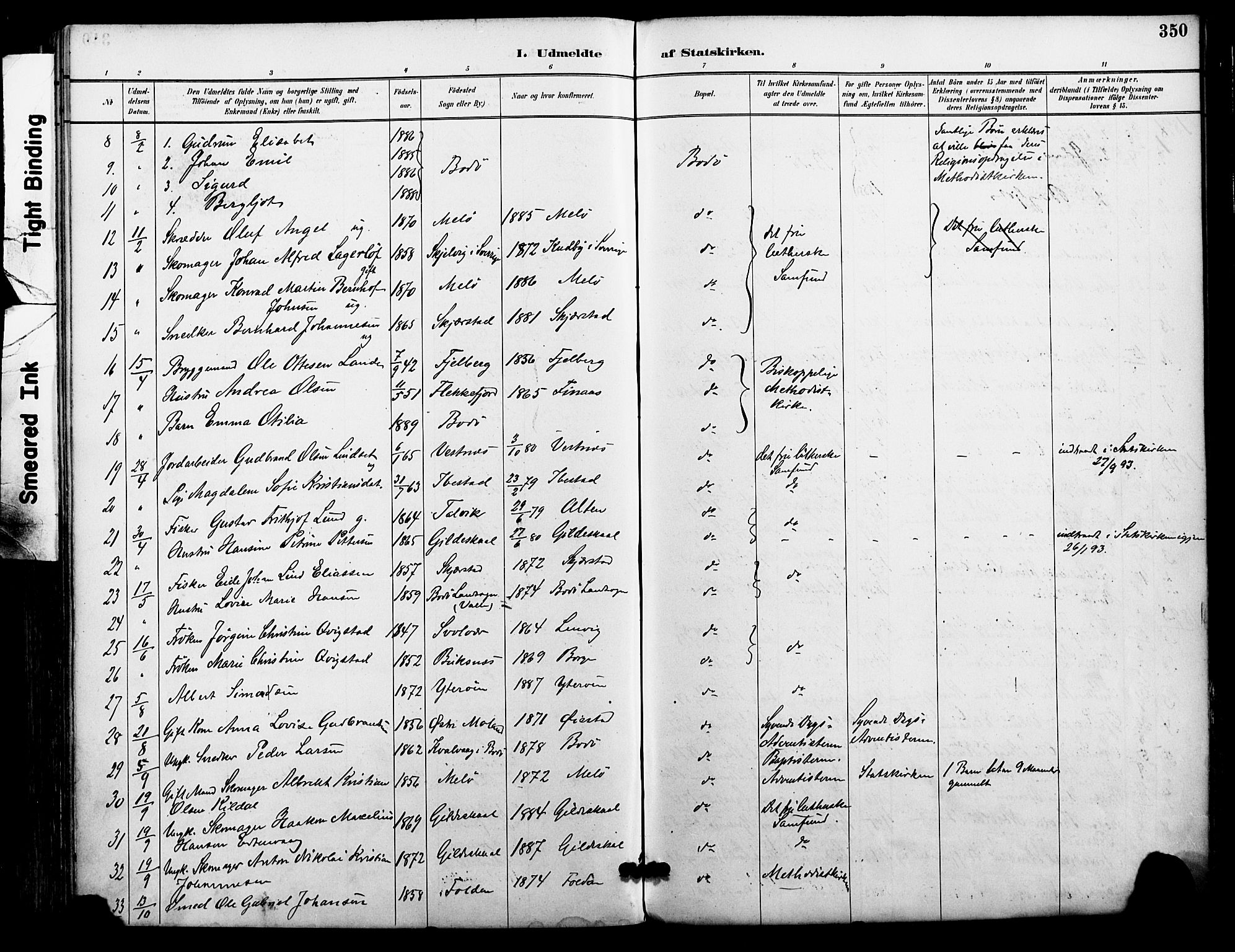Ministerialprotokoller, klokkerbøker og fødselsregistre - Nordland, SAT/A-1459/801/L0010: Parish register (official) no. 801A10, 1888-1899, p. 350