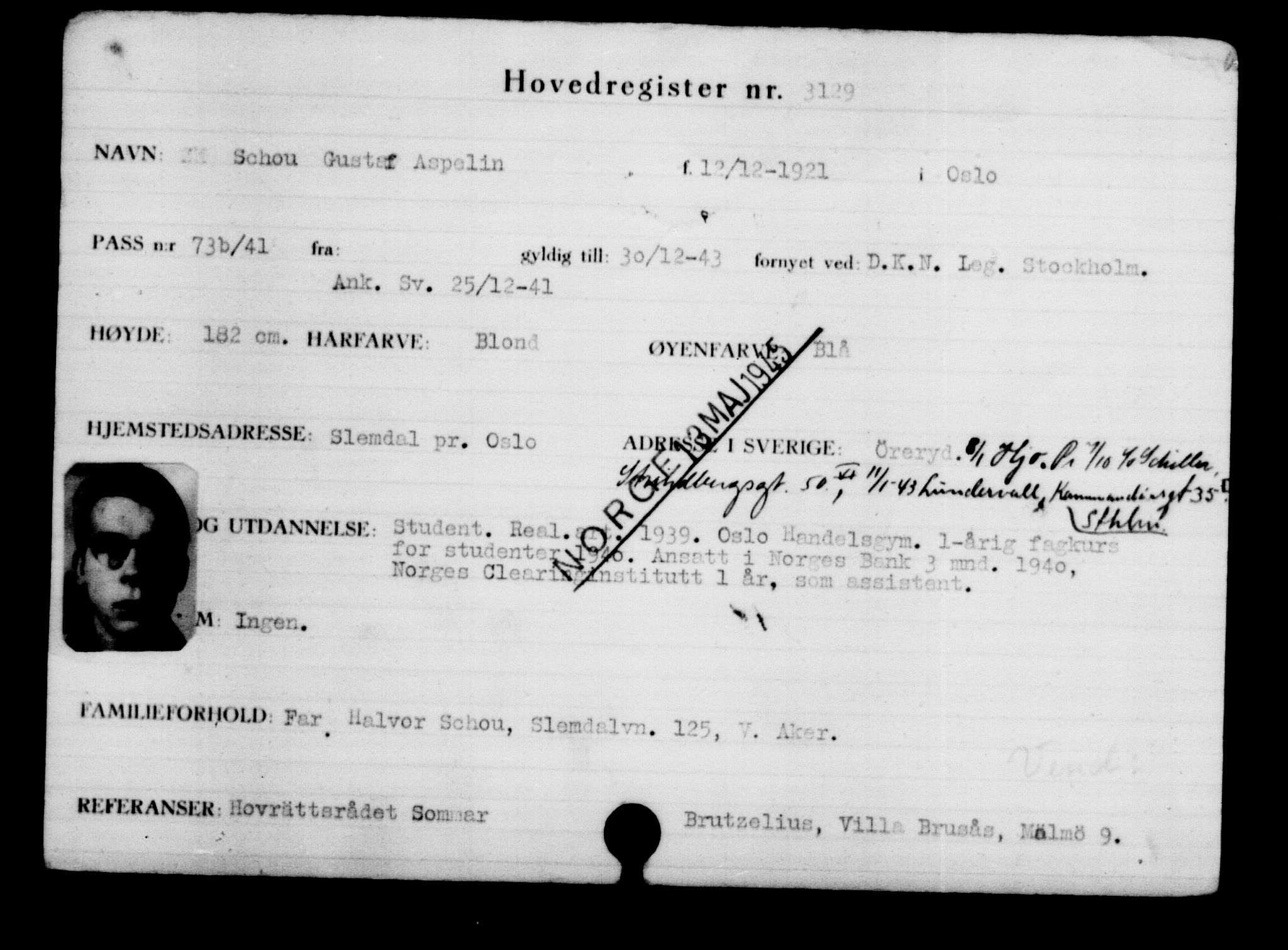 Utenriksstasjonene, Legasjonen i Stockholm, Flyktningkontoret, AV/RA-S-6753/V/Va/L0003: Kjesäterkartoteket, flyktninger med registreringsnr. 2001-3495, 1940-1945, p. 1567