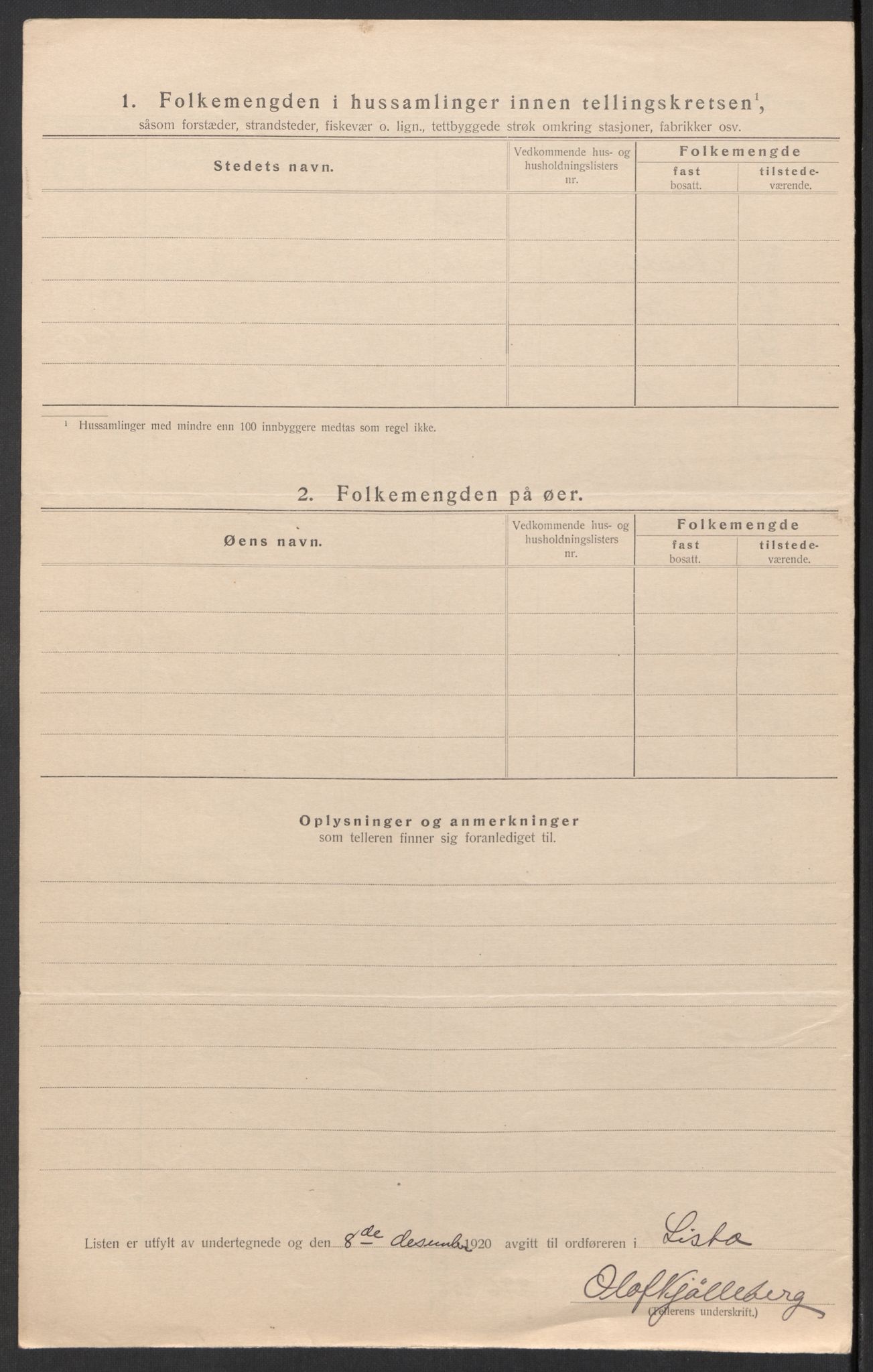 SAK, 1920 census for Lista, 1920, p. 50