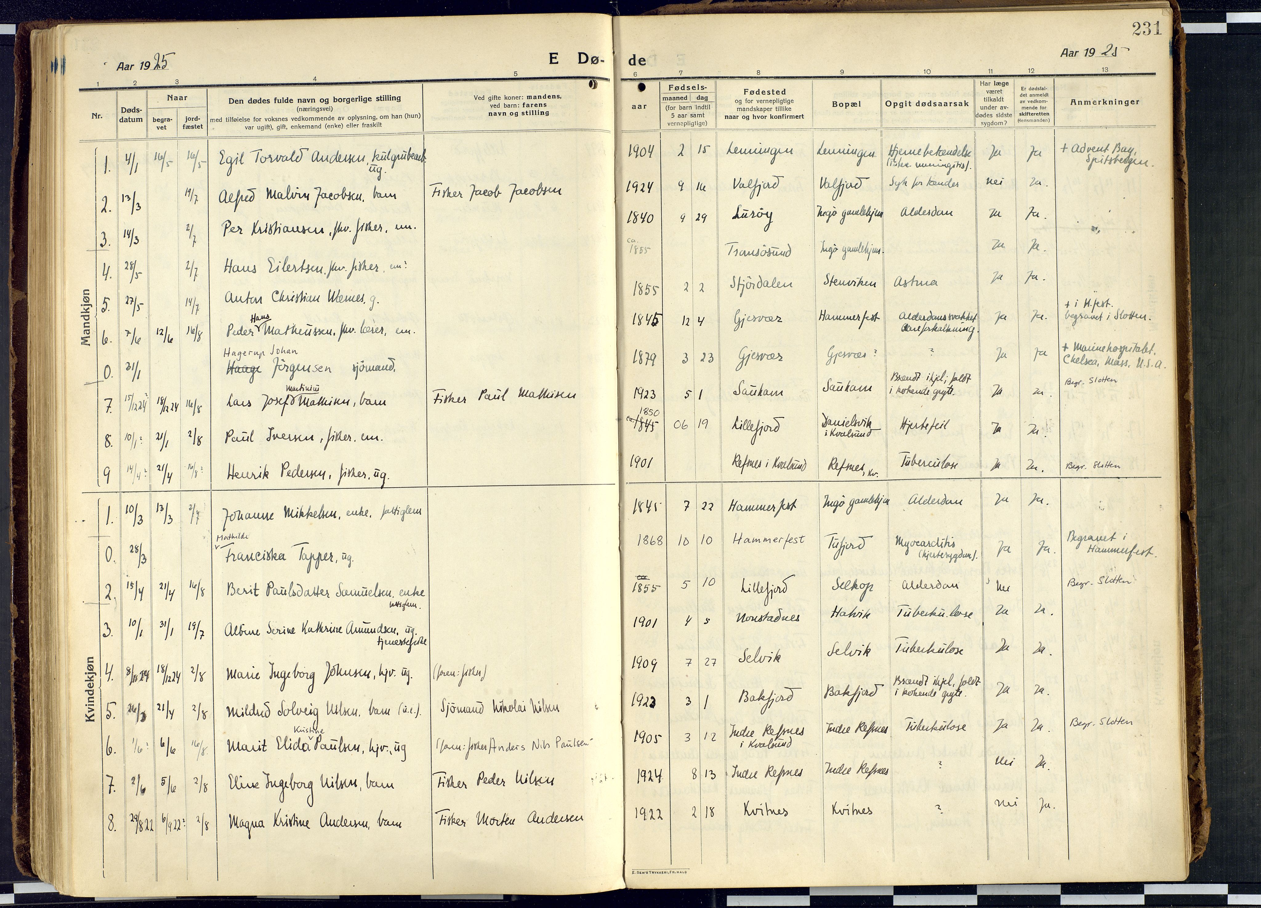 Måsøy sokneprestkontor, AV/SATØ-S-1348/H/Ha/L0010kirke: Parish register (official) no. 10, 1915-1933, p. 231