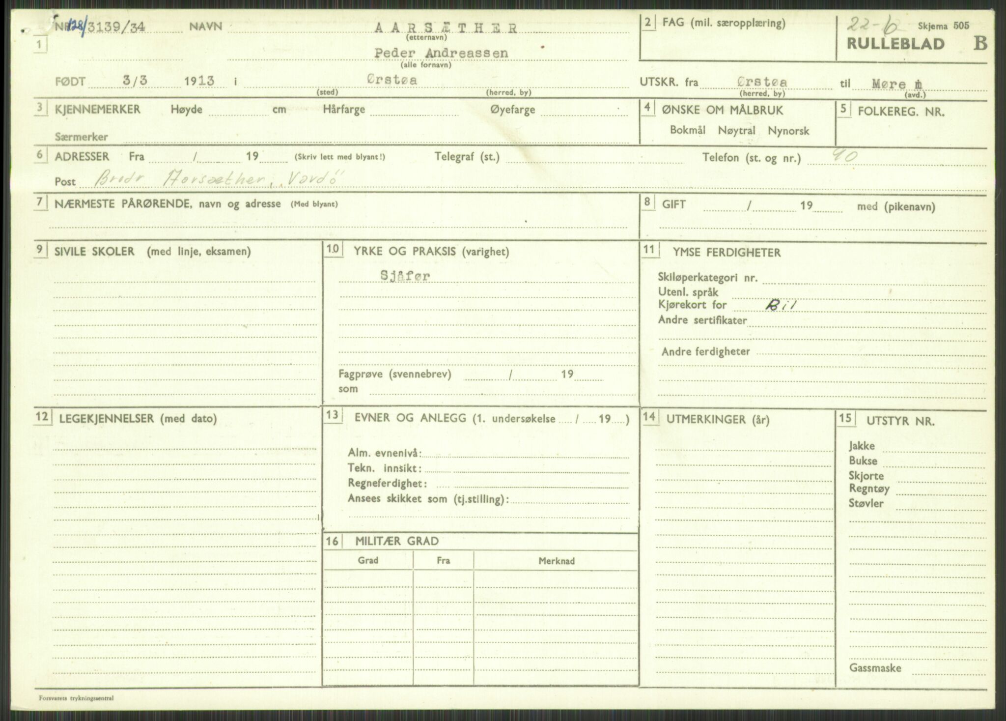 Forsvaret, Varanger bataljon, AV/RA-RAFA-2258/1/D/L0444: Rulleblad for menige født 1913-1914, 1913-1914, p. 8