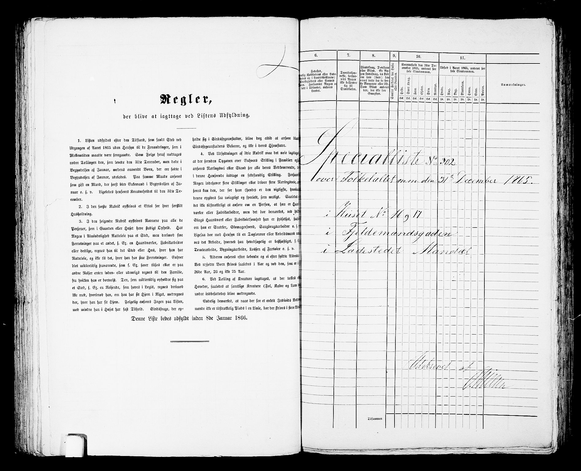 RA, 1865 census for Mandal/Mandal, 1865, p. 610