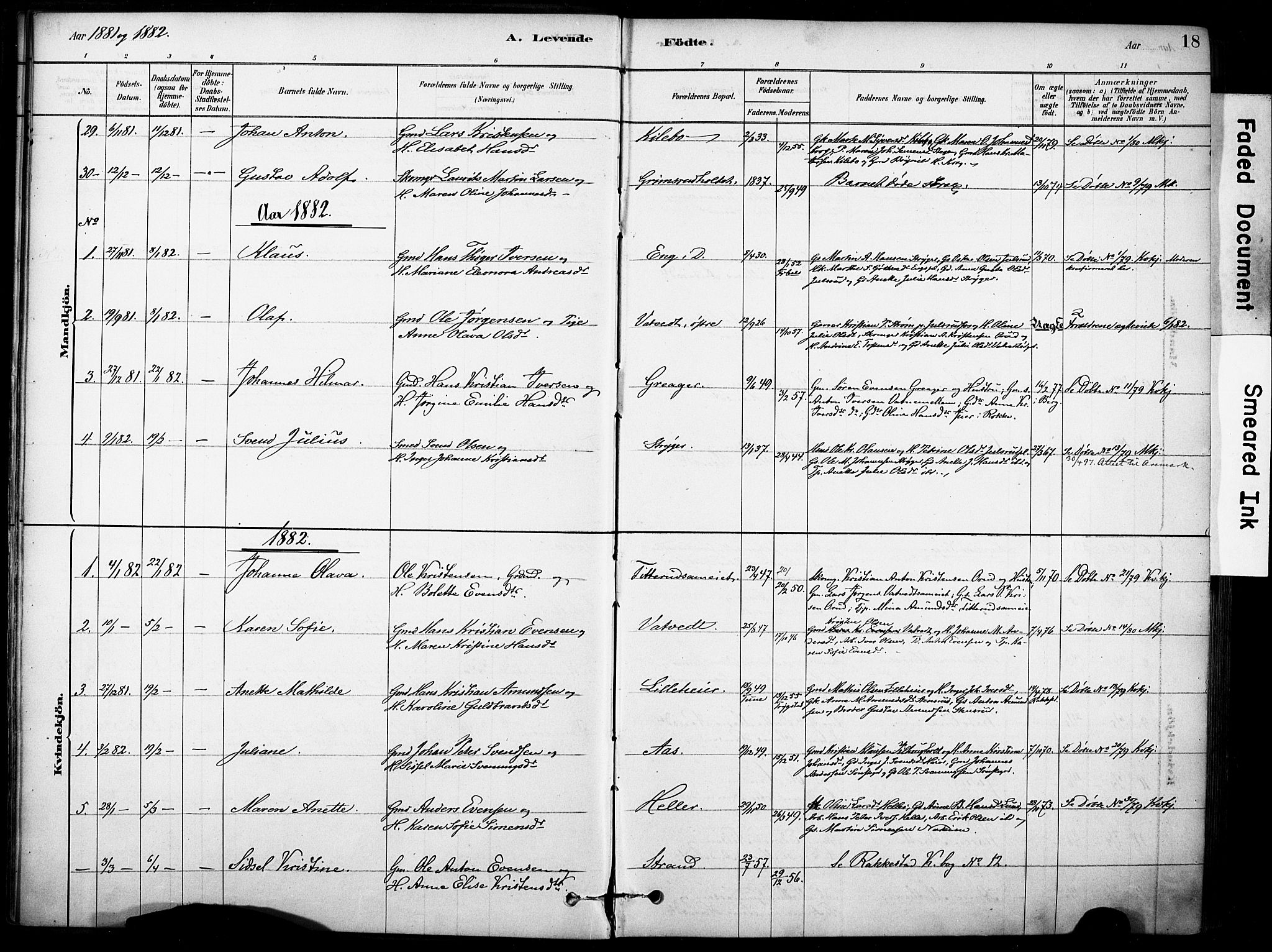 Rakkestad prestekontor Kirkebøker, AV/SAO-A-2008/F/Fb/L0001: Parish register (official) no. II 1, 1878-1899, p. 18