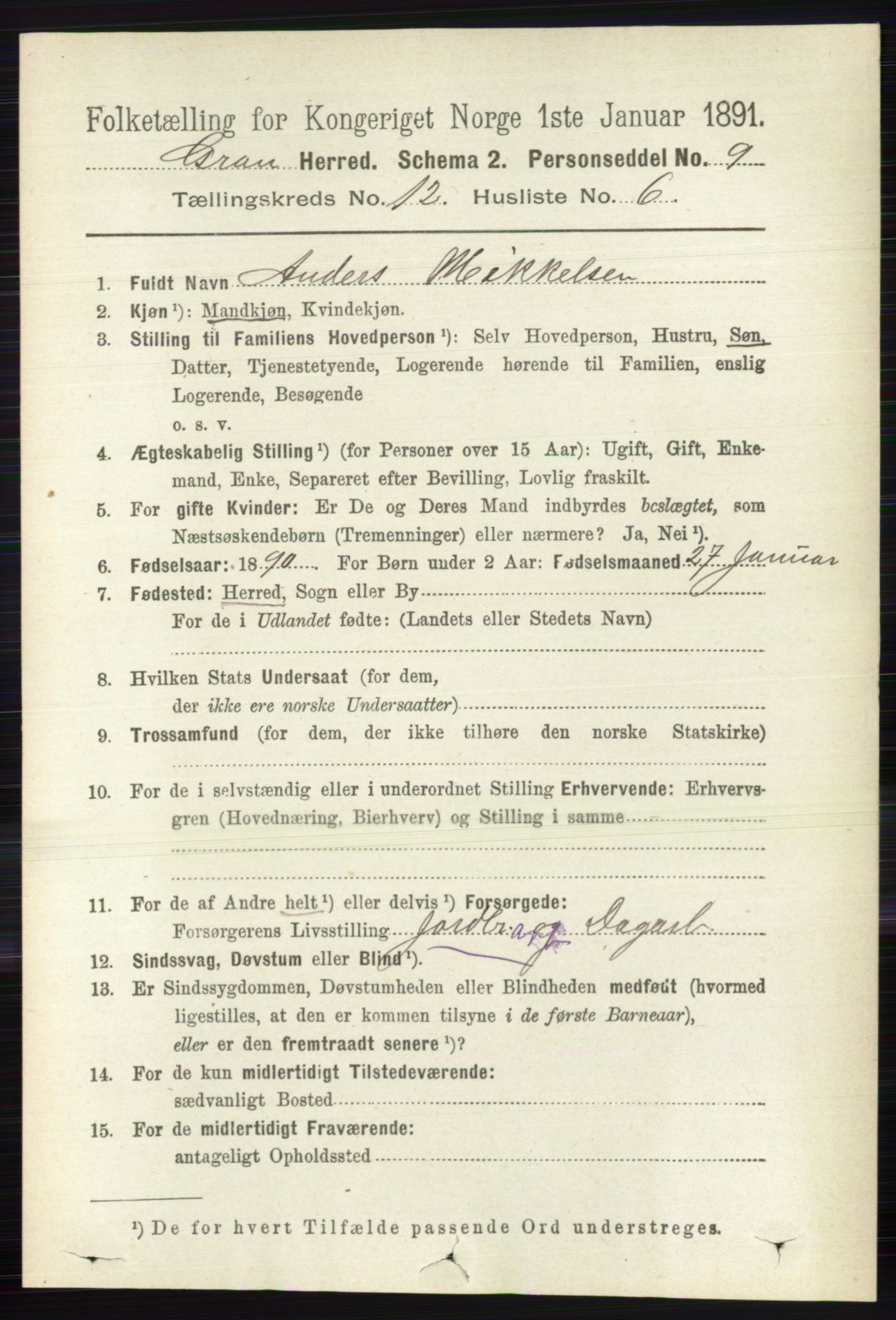 RA, 1891 census for 0534 Gran, 1891, p. 6227