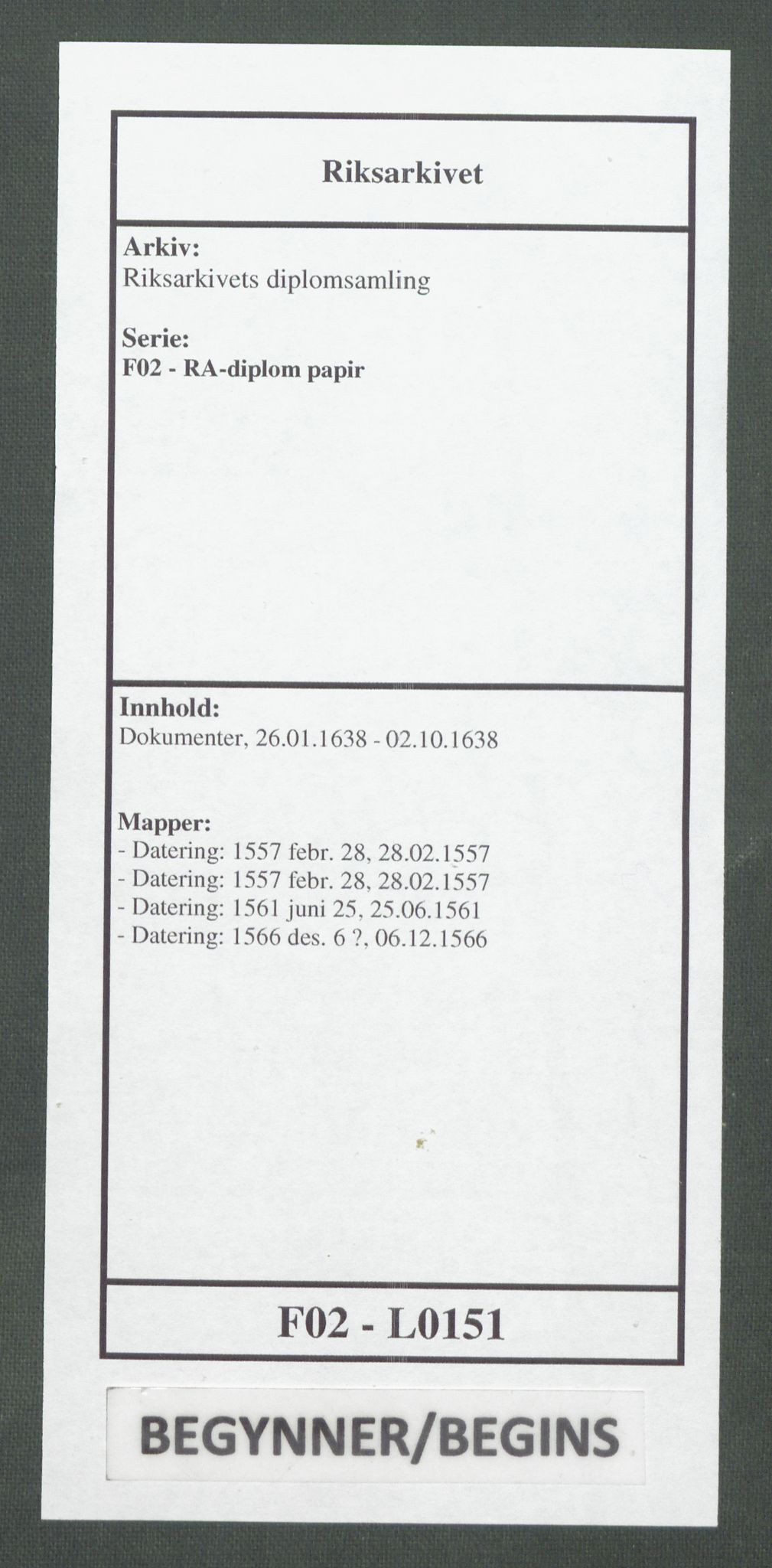 Riksarkivets diplomsamling, AV/RA-EA-5965/F02/L0151: Dokumenter, 1638, p. 1