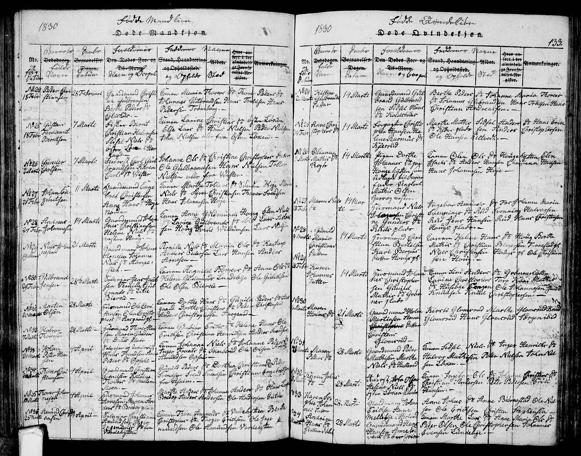 Eidsberg prestekontor Kirkebøker, SAO/A-10905/G/Ga/L0001: Parish register (copy) no. I 1, 1814-1831, p. 133