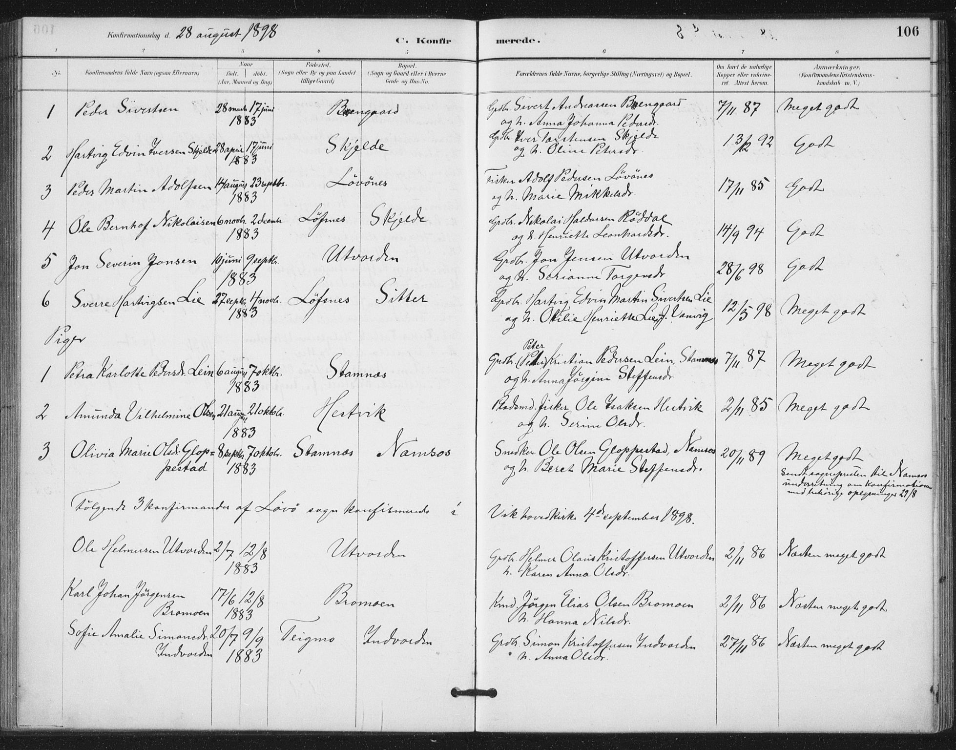 Ministerialprotokoller, klokkerbøker og fødselsregistre - Nord-Trøndelag, SAT/A-1458/772/L0603: Parish register (official) no. 772A01, 1885-1912, p. 106