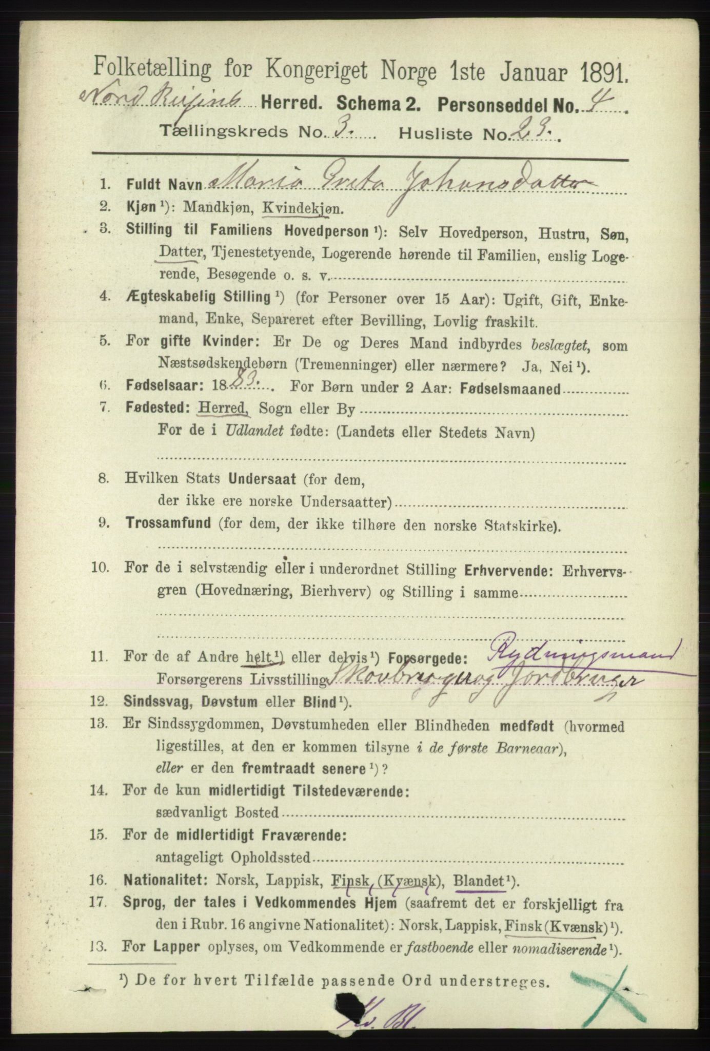 RA, 1891 census for 1942 Nordreisa, 1891, p. 1504