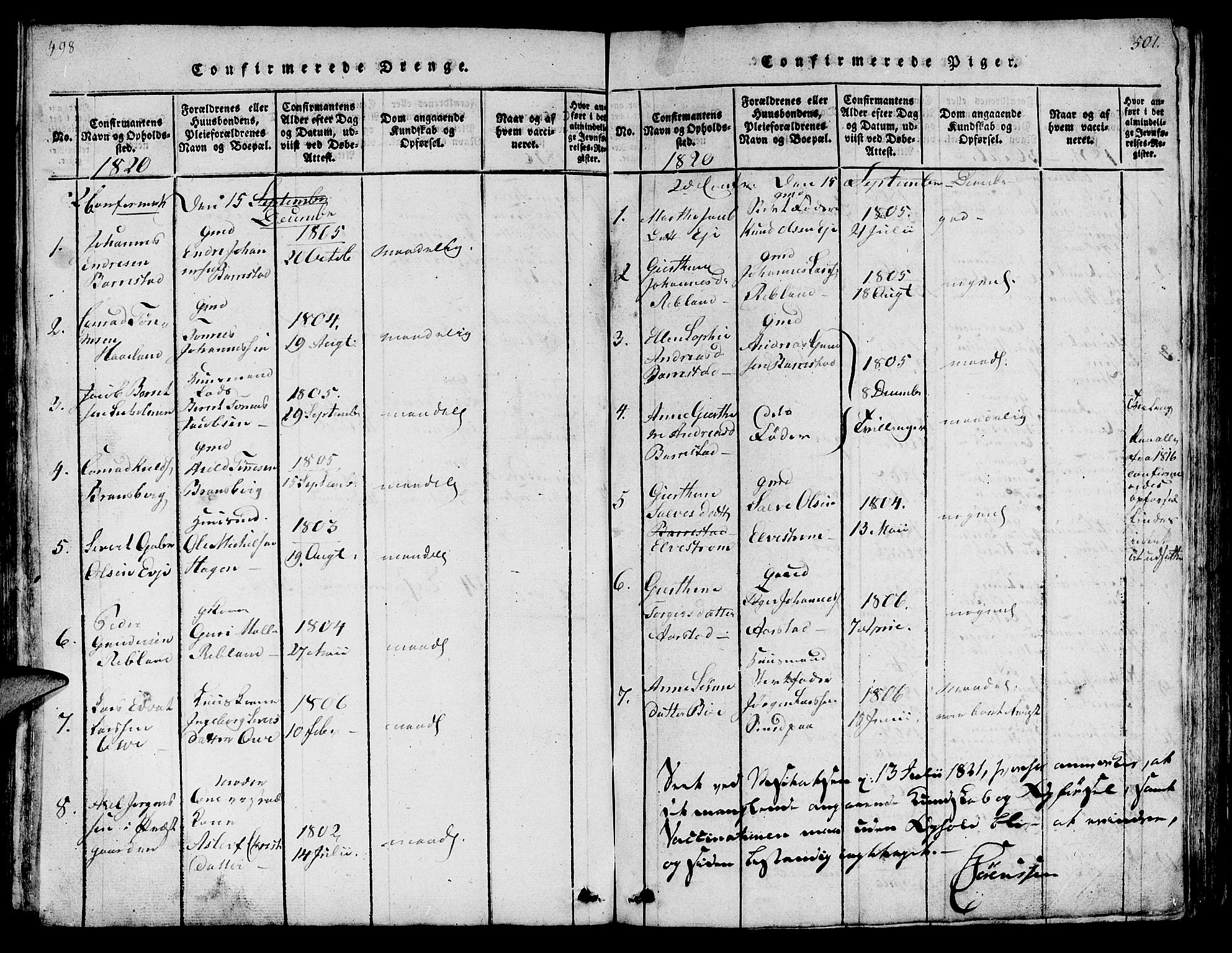 Sokndal sokneprestkontor, SAST/A-101808: Parish register (copy) no. B 1, 1815-1848, p. 498