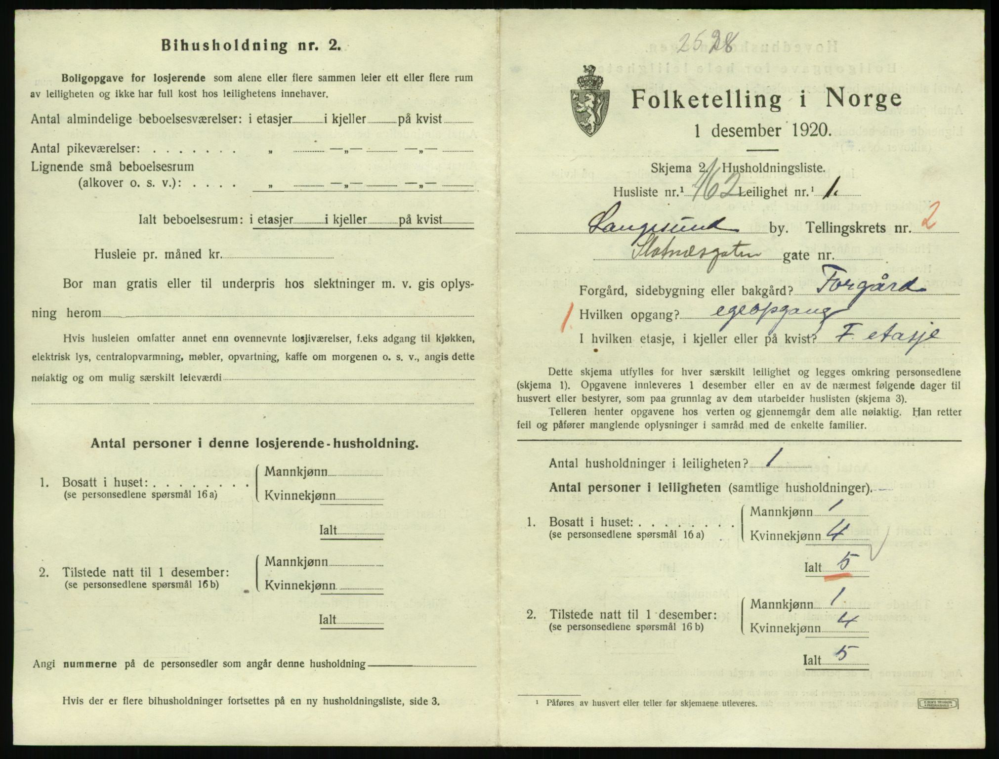 SAKO, 1920 census for Langesund, 1920, p. 1653