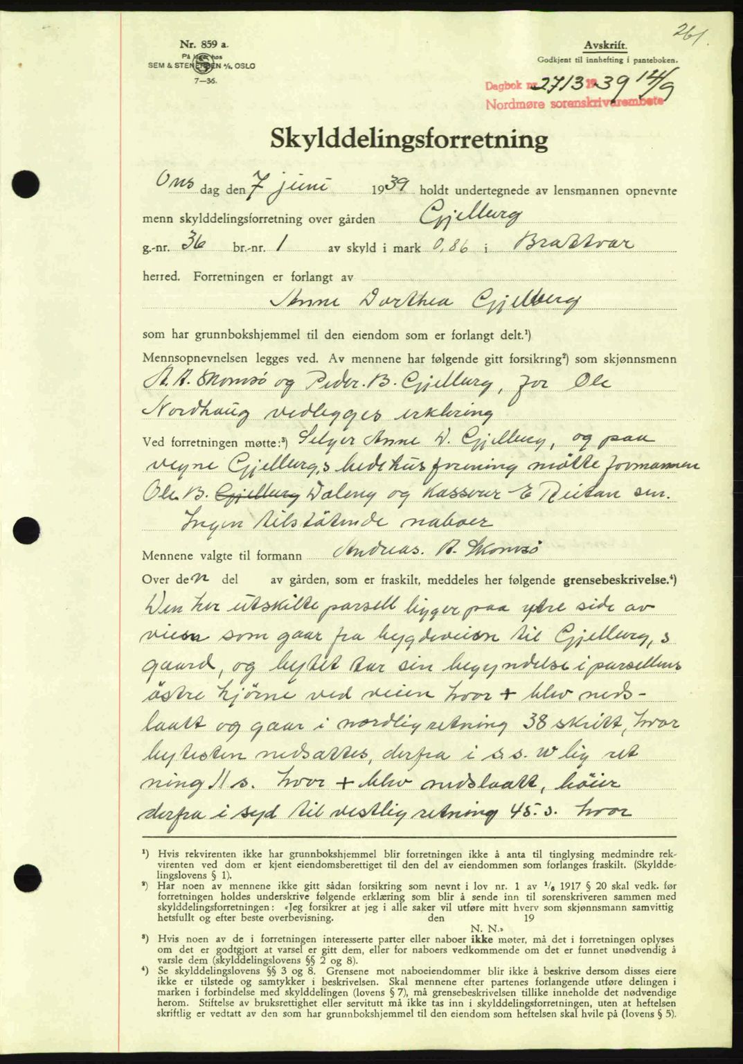 Nordmøre sorenskriveri, AV/SAT-A-4132/1/2/2Ca: Mortgage book no. A87, 1939-1940, Diary no: : 2713/1939