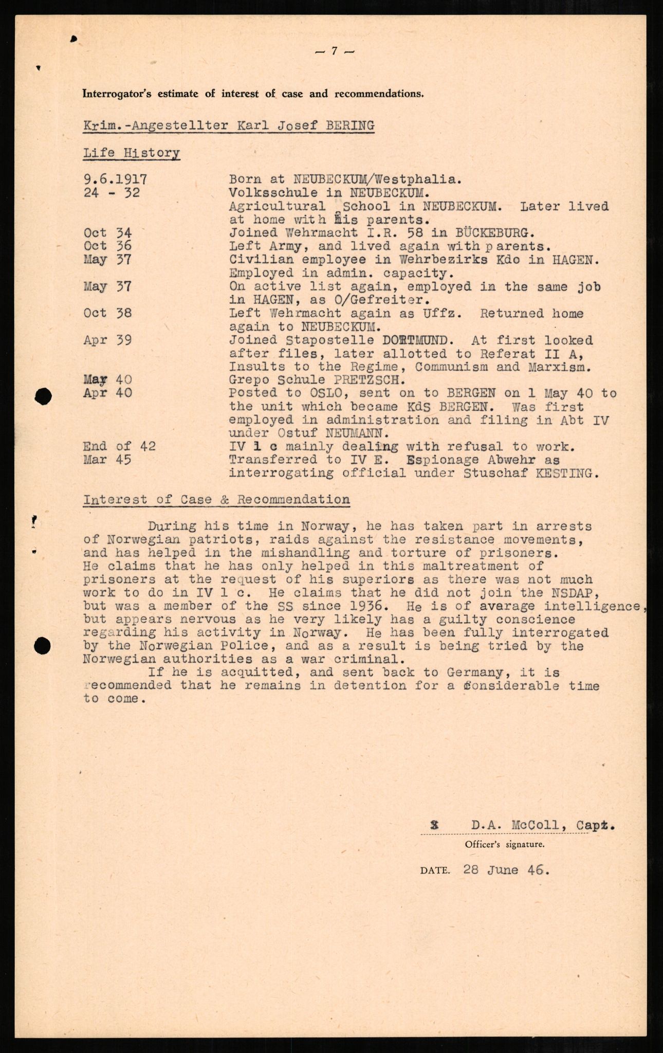 Forsvaret, Forsvarets overkommando II, AV/RA-RAFA-3915/D/Db/L0002: CI Questionaires. Tyske okkupasjonsstyrker i Norge. Tyskere., 1945-1946, p. 541