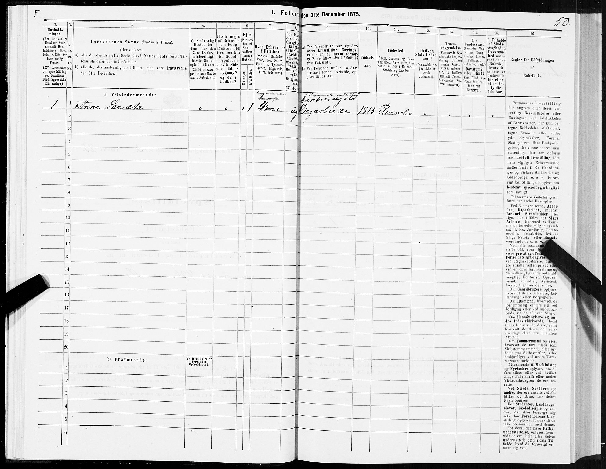SAT, 1875 census for 1635P Rennebu, 1875, p. 2050