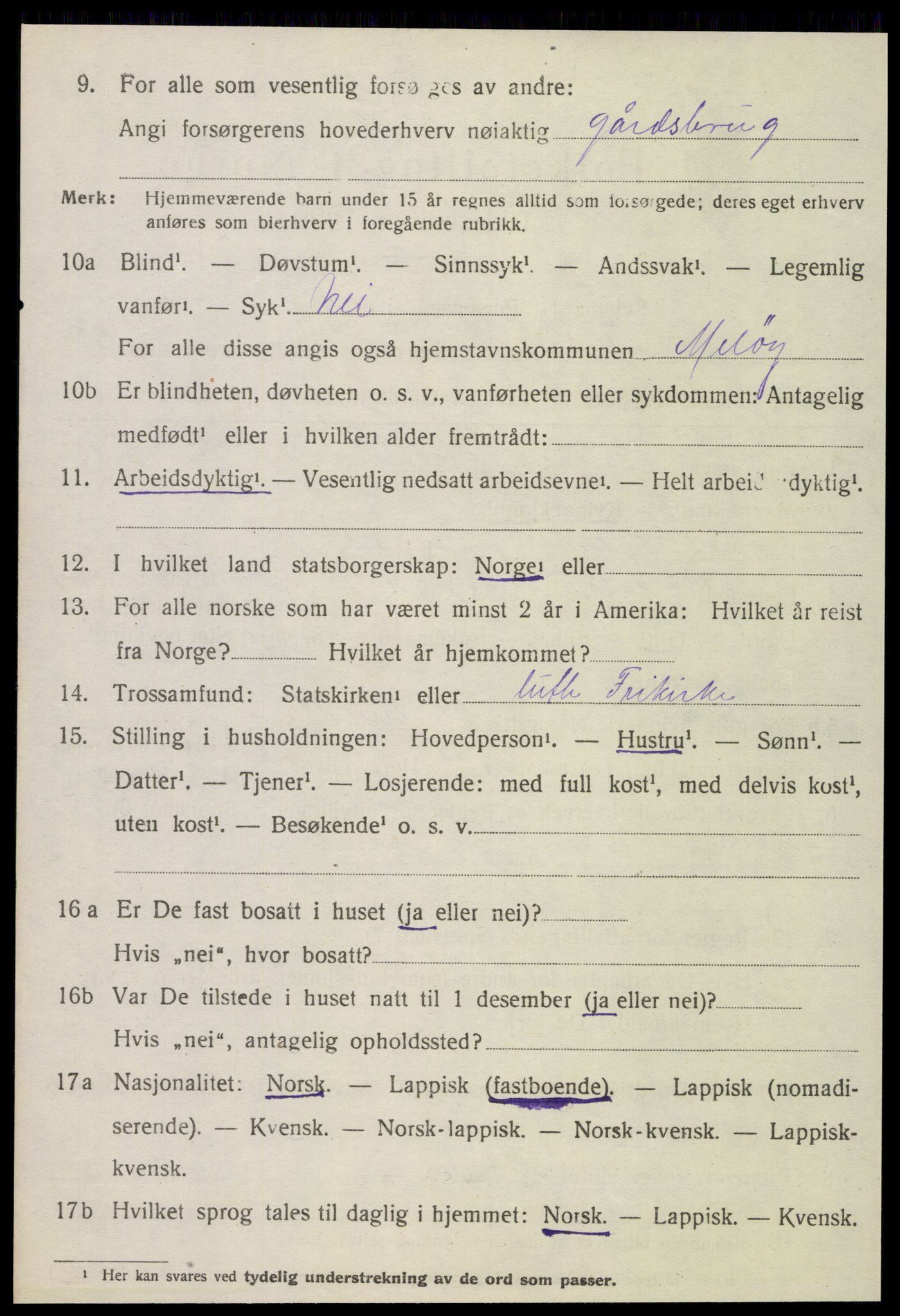 SAT, 1920 census for Meløy, 1920, p. 3148