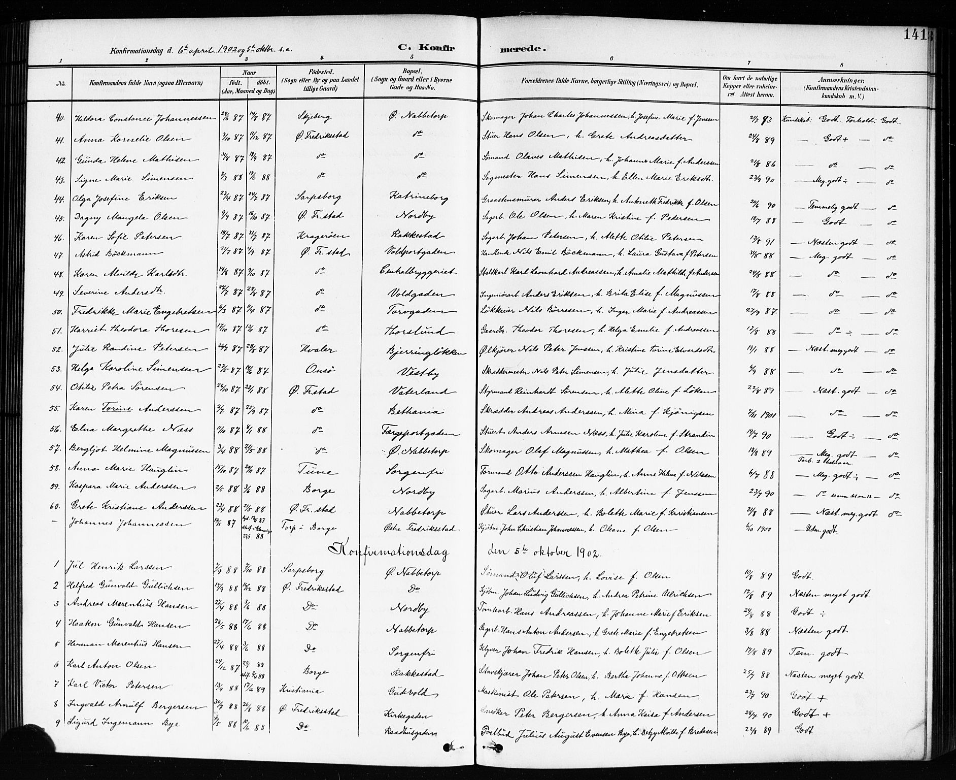 Østre Fredrikstad prestekontor Kirkebøker, SAO/A-10907/G/Ga/L0002: Parish register (copy) no. 2, 1900-1919, p. 141