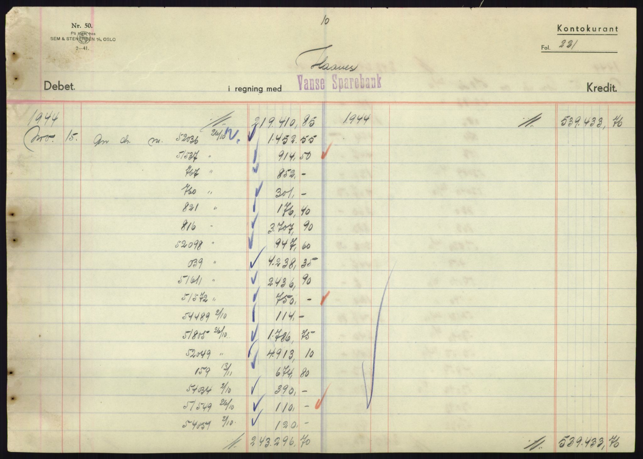 Forsvarsdepartementet, 10. kontor / Oppgjørskontoret, AV/RA-RAFA-1225/D/Db/L0180: Lista oppgjørskontor, 1942-1952, p. 1897