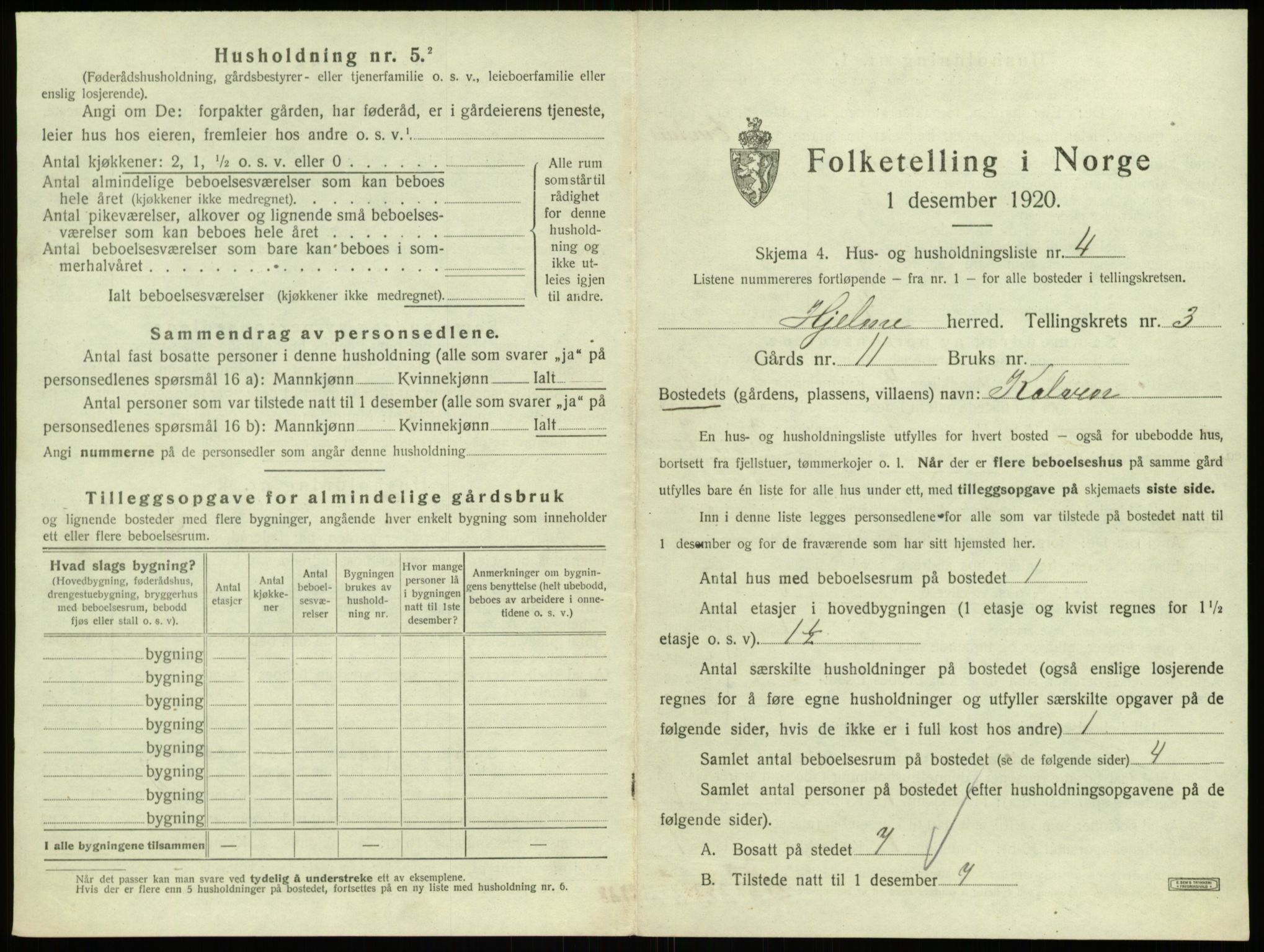 SAB, 1920 census for Hjelme, 1920, p. 271