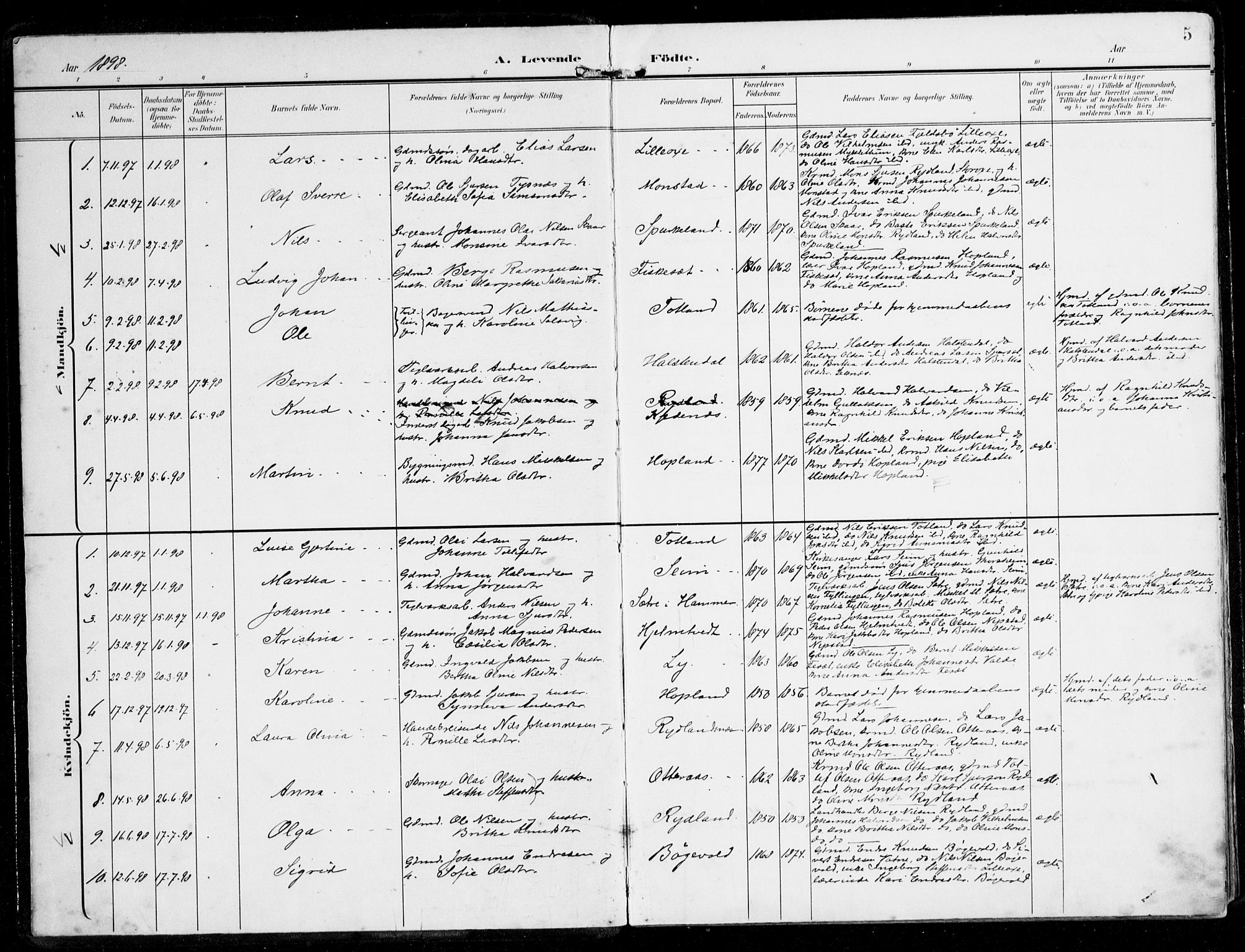 Alversund Sokneprestembete, SAB/A-73901/H/Ha/Haa/Haad/L0004: Parish register (official) no. D 4, 1898-1926, p. 5