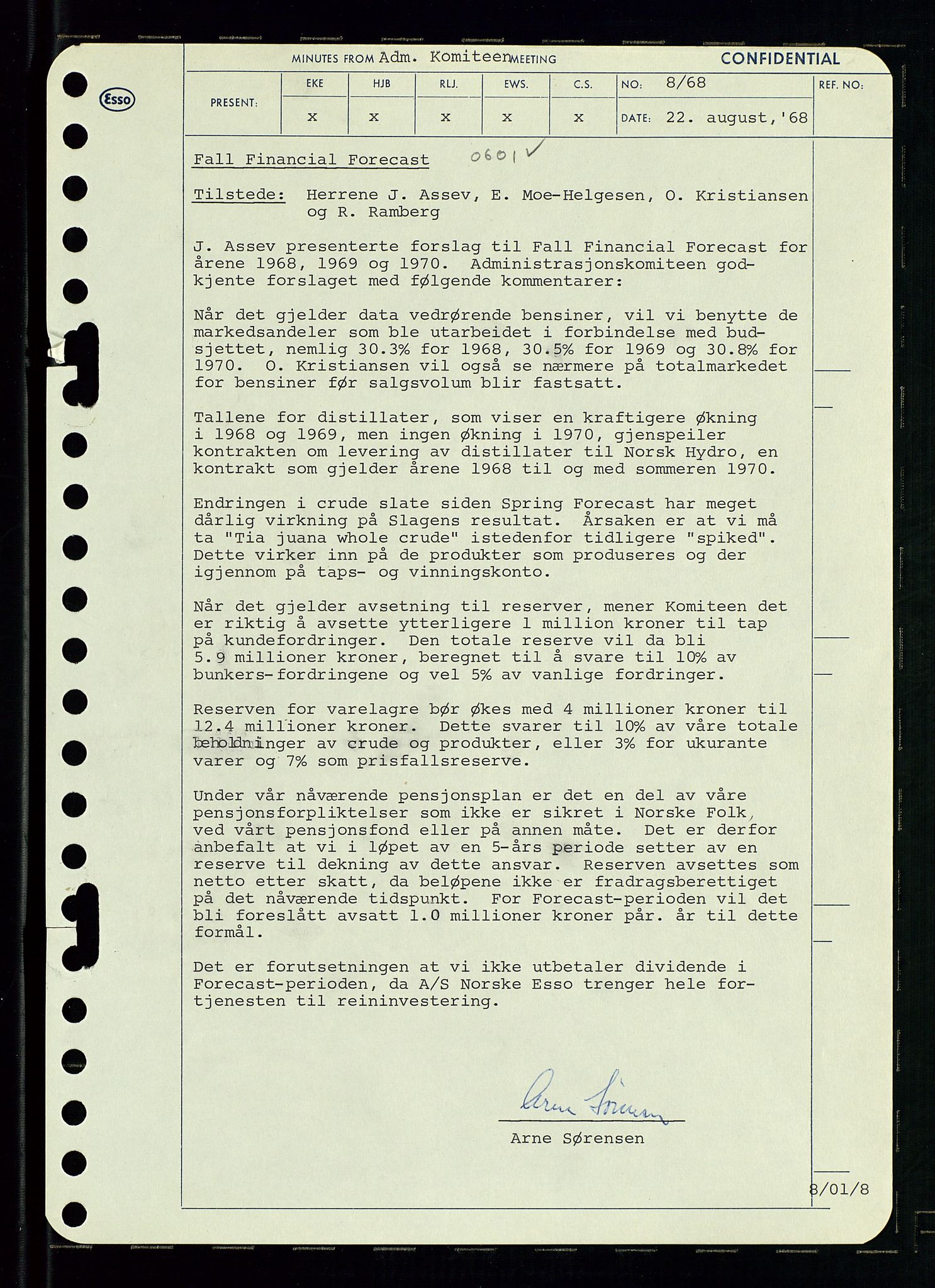 Pa 0982 - Esso Norge A/S, AV/SAST-A-100448/A/Aa/L0002/0004: Den administrerende direksjon Board minutes (styrereferater) / Den administrerende direksjon Board minutes (styrereferater), 1968, p. 83