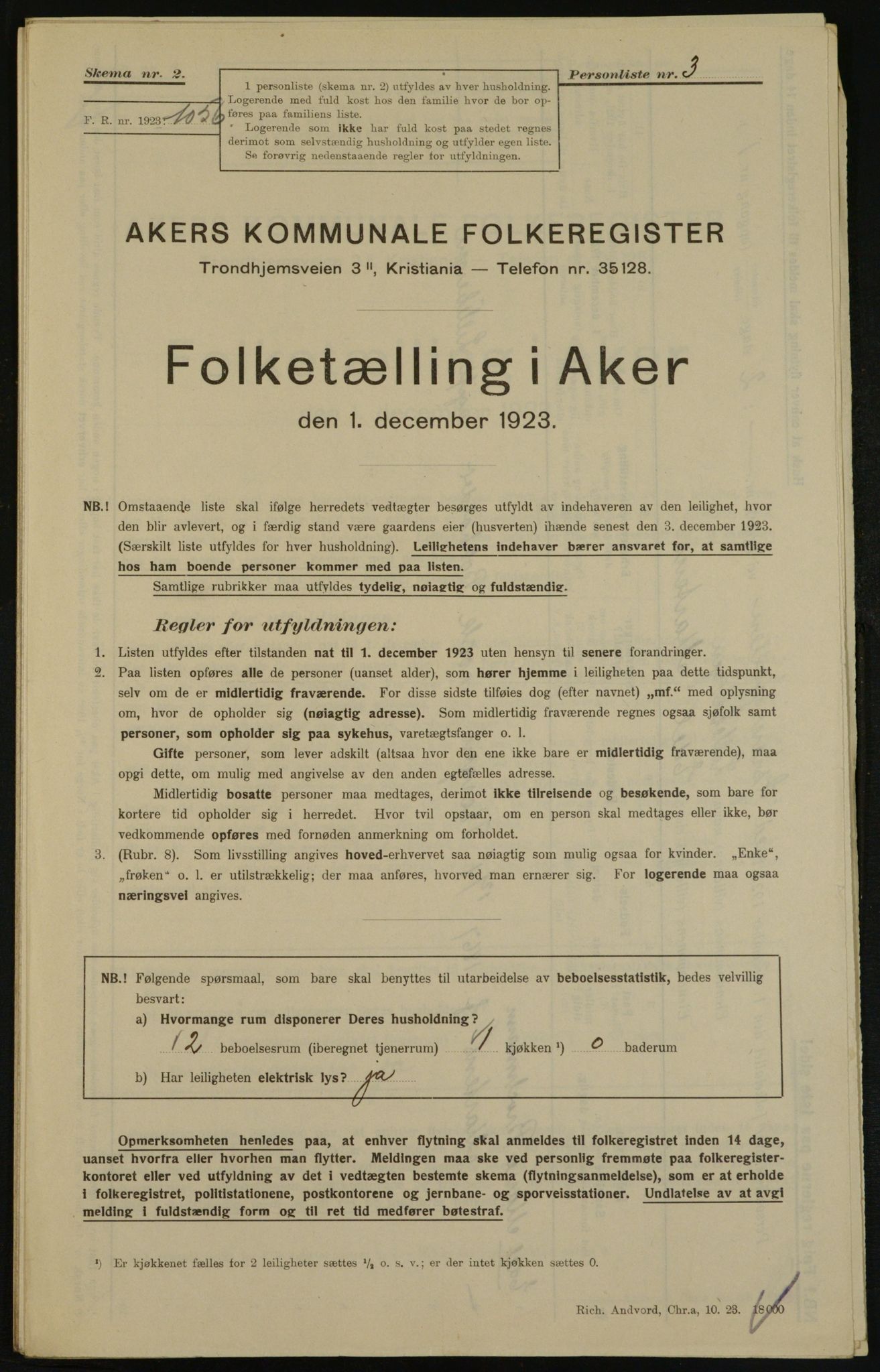 , Municipal Census 1923 for Aker, 1923, p. 29254