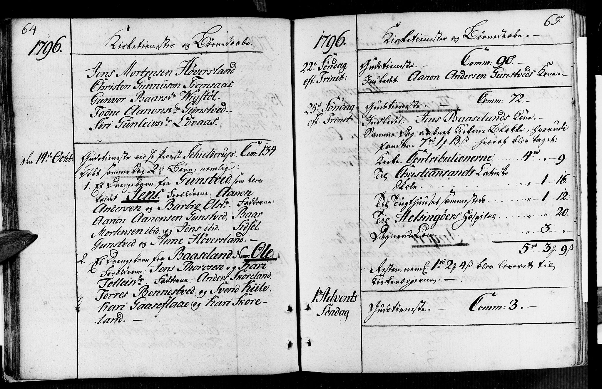 Vennesla sokneprestkontor, AV/SAK-1111-0045/Fa/Faa/L0002: Parish register (official) no. A 2, 1785-1834, p. 64-65