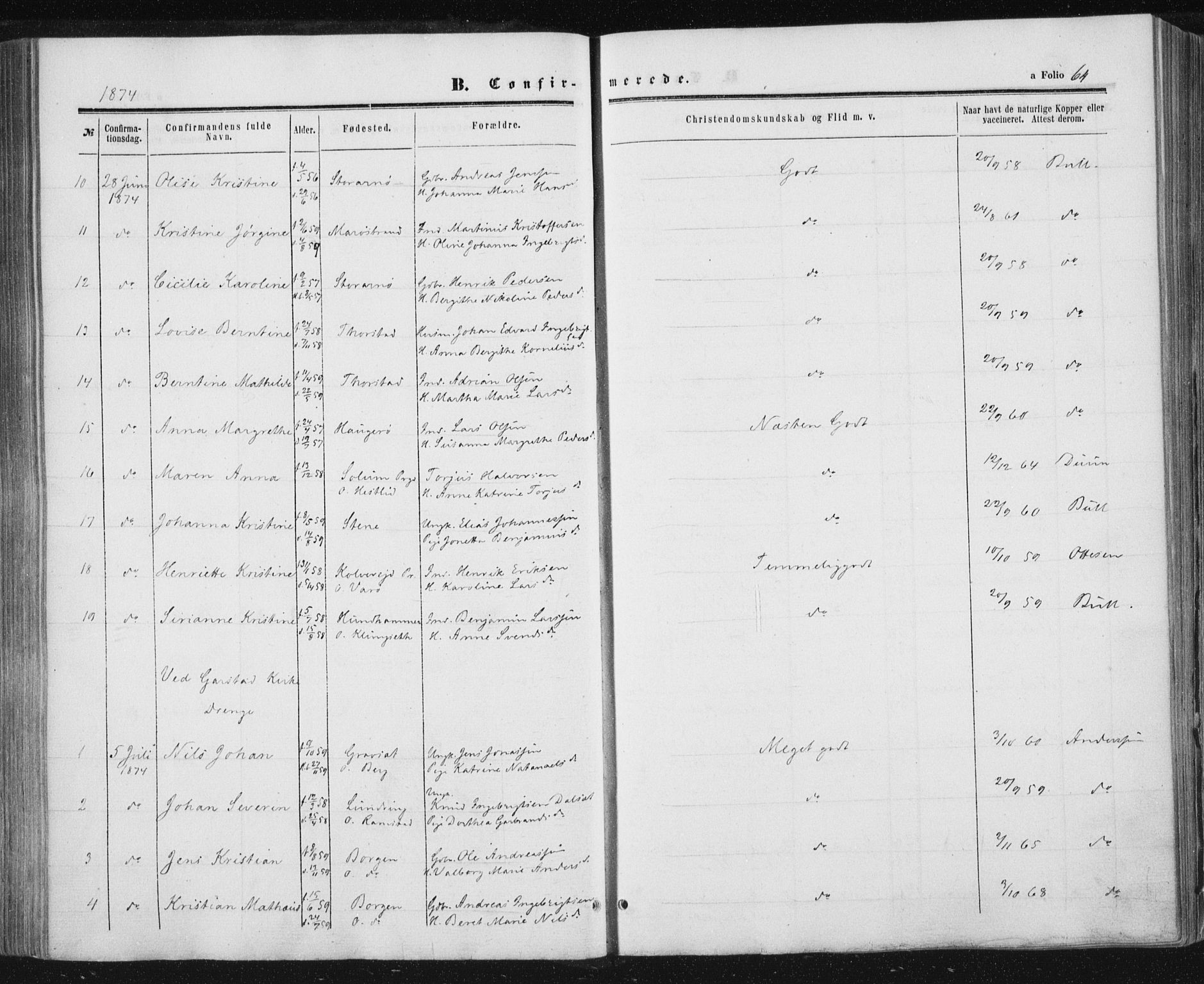 Ministerialprotokoller, klokkerbøker og fødselsregistre - Nord-Trøndelag, AV/SAT-A-1458/784/L0670: Parish register (official) no. 784A05, 1860-1876, p. 64