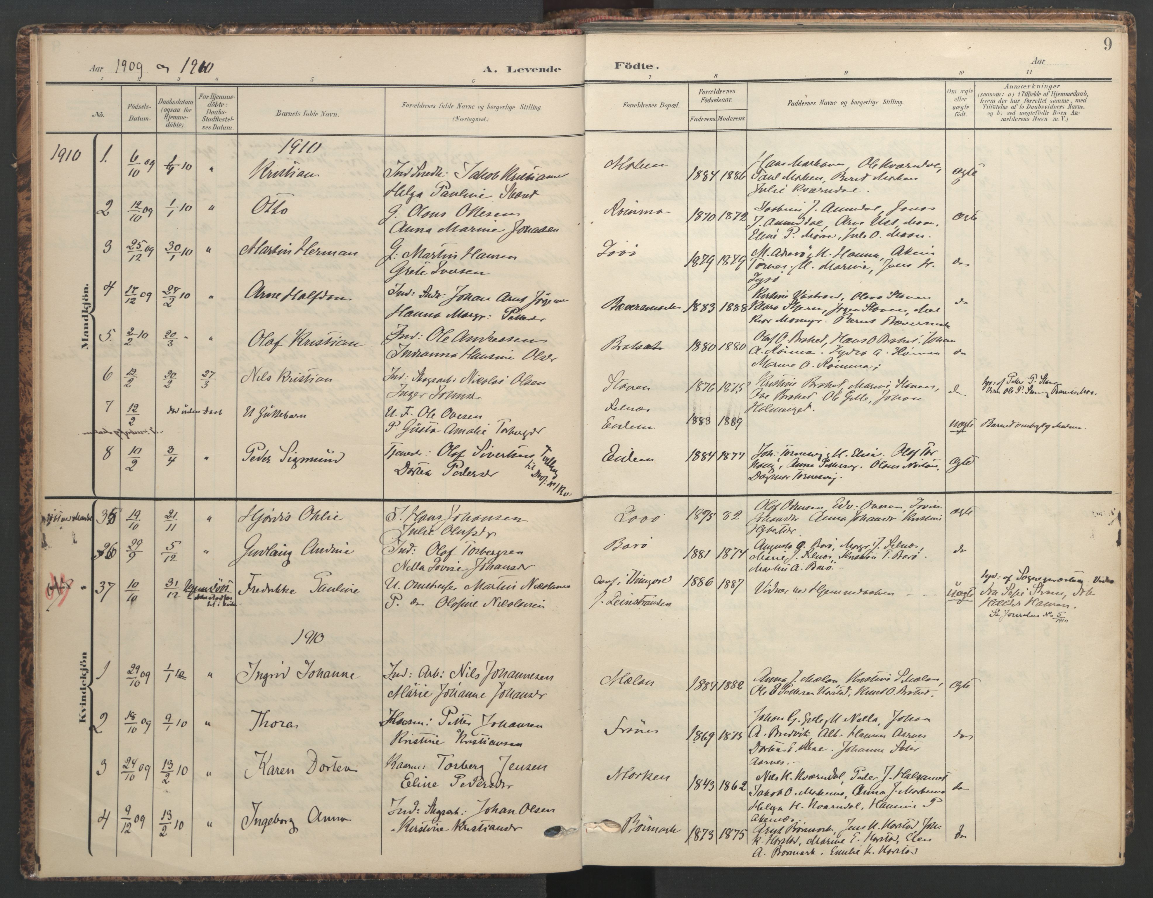Ministerialprotokoller, klokkerbøker og fødselsregistre - Sør-Trøndelag, SAT/A-1456/655/L0682: Parish register (official) no. 655A11, 1908-1922, p. 9