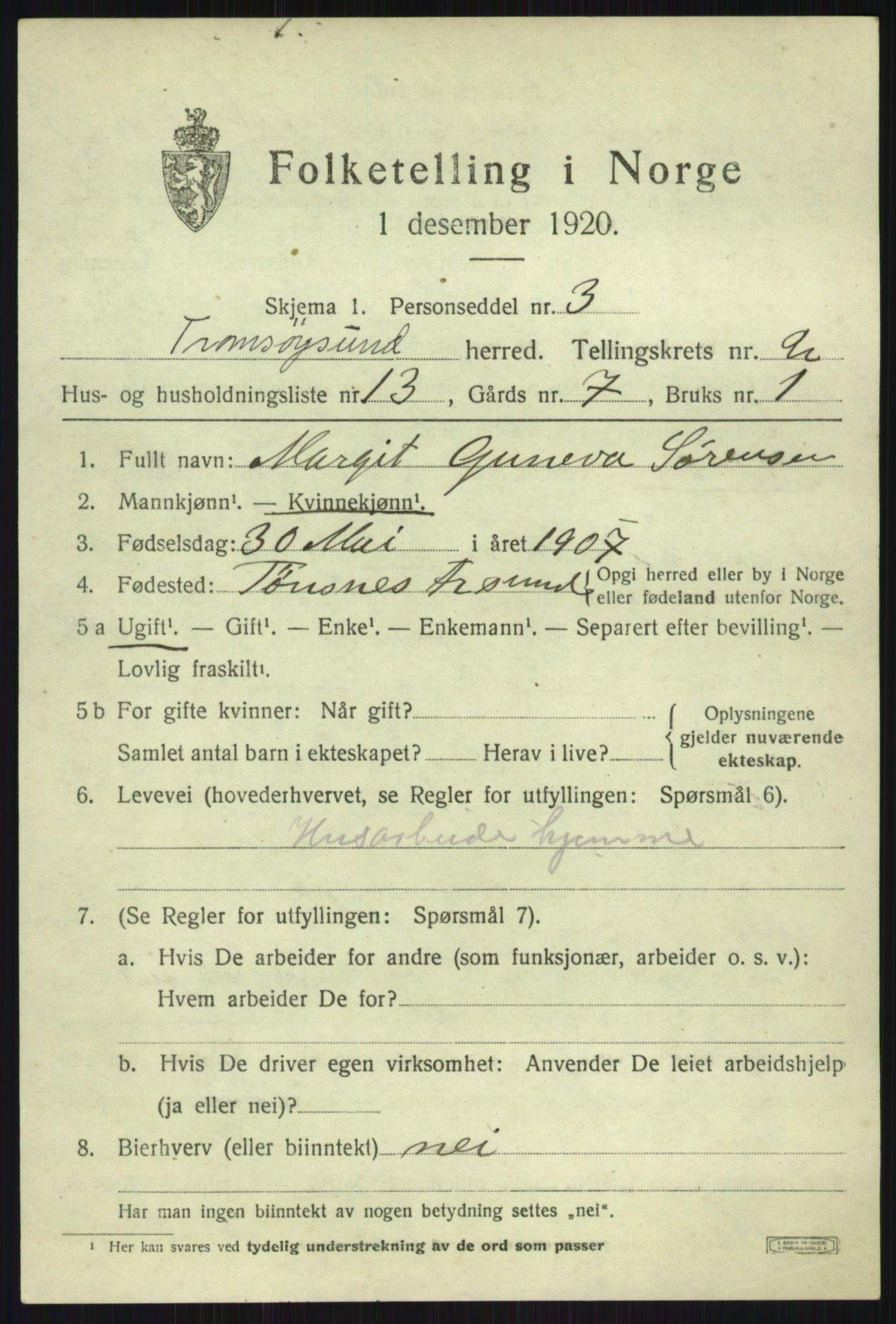 SATØ, 1920 census for Tromsøysund, 1920, p. 2540