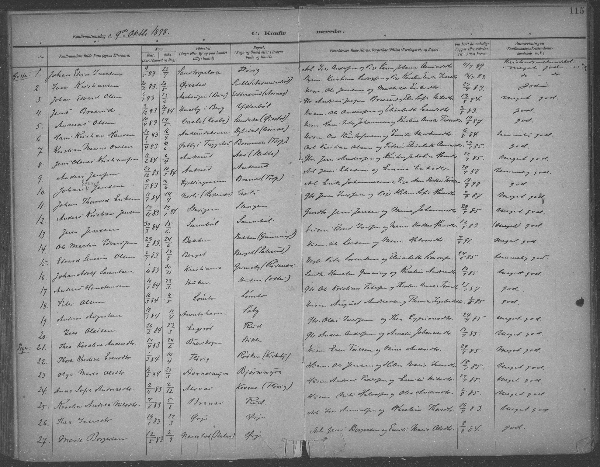 Aremark prestekontor Kirkebøker, SAO/A-10899/F/Fb/L0005: Parish register (official) no. II 5, 1895-1919, p. 115
