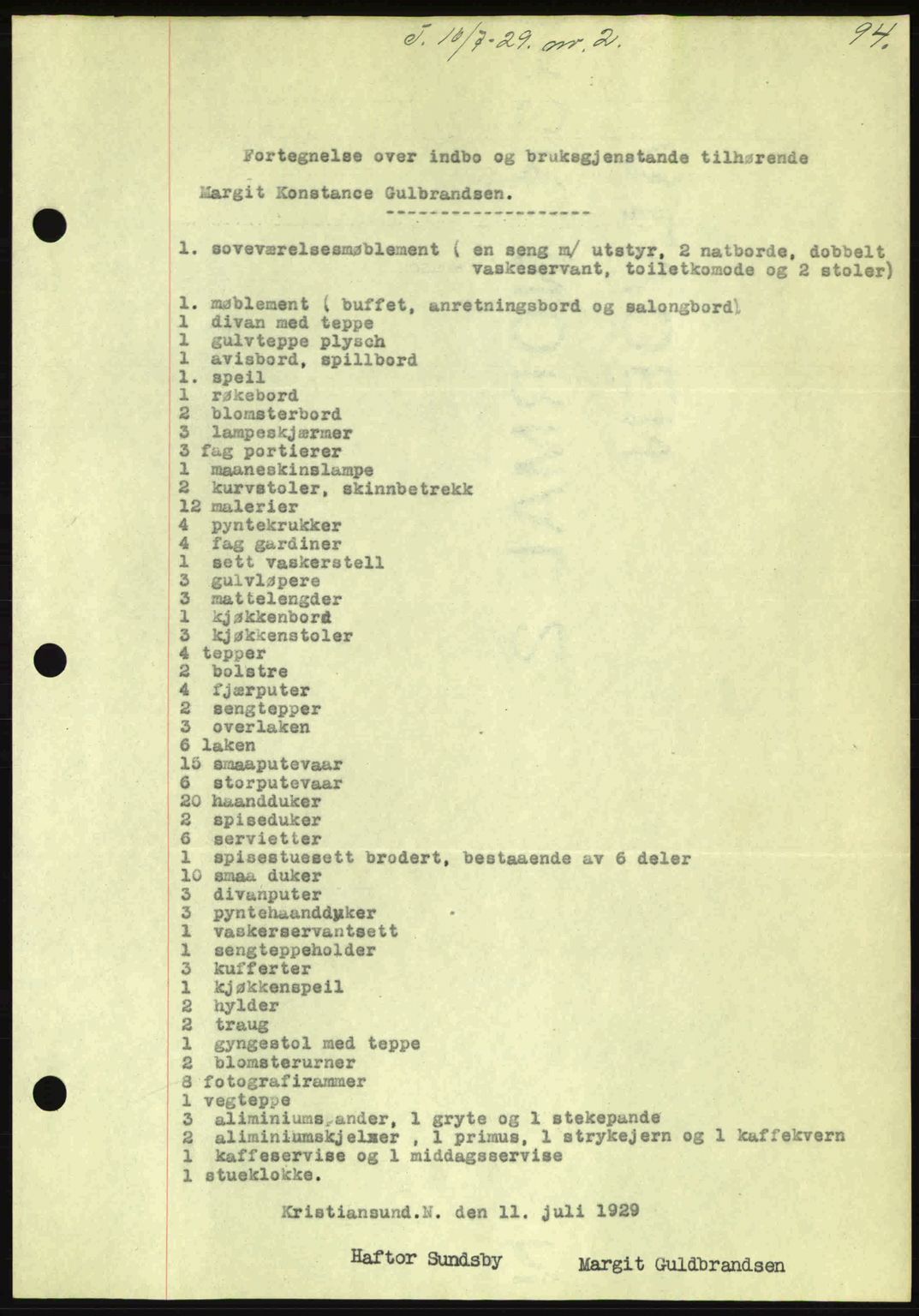 Kristiansund byfogd, AV/SAT-A-4587/A/27: Mortgage book no. 23, 1929-1930, Deed date: 16.07.1929