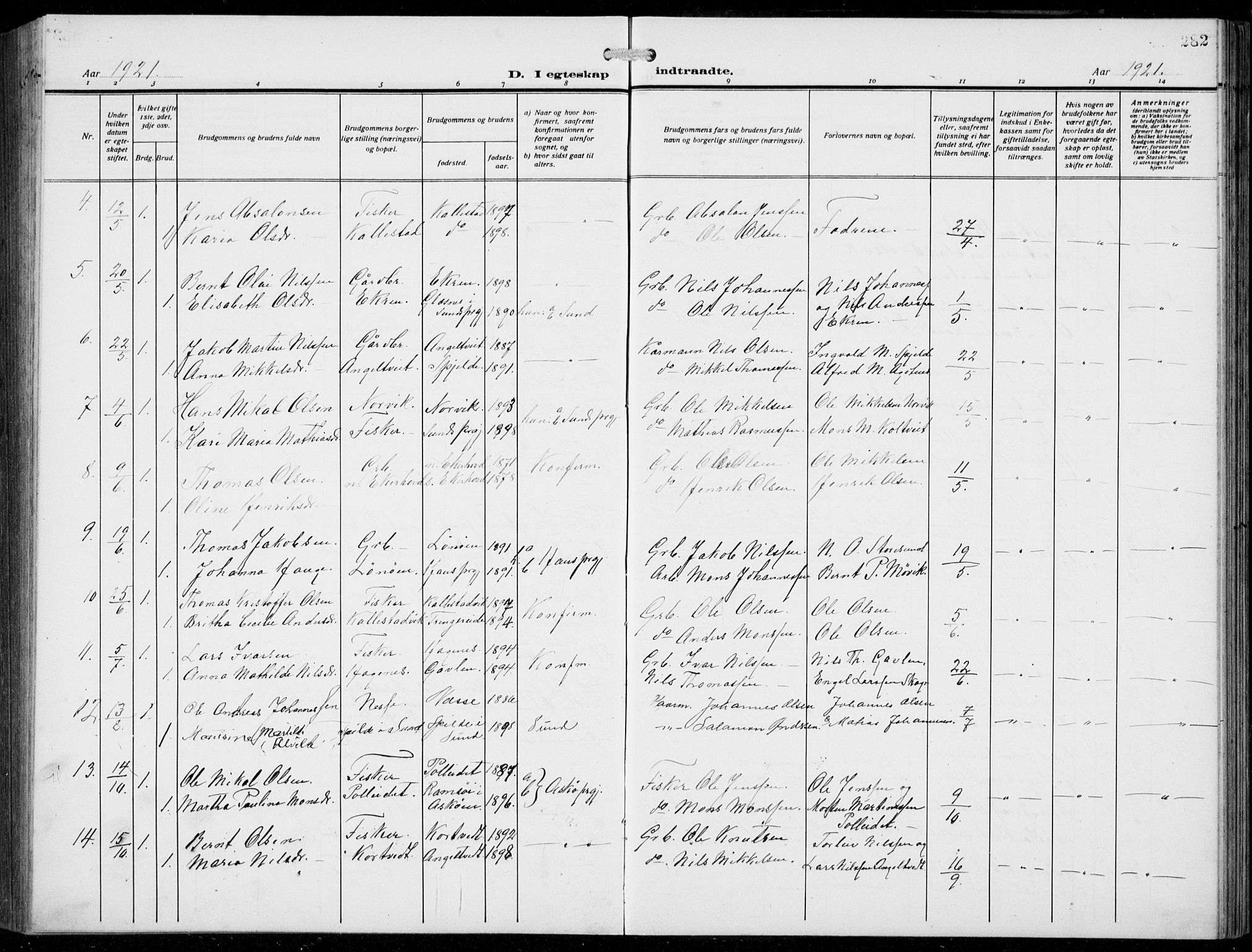 Fjell sokneprestembete, AV/SAB-A-75301/H/Hab: Parish register (copy) no. A  6, 1918-1936, p. 282