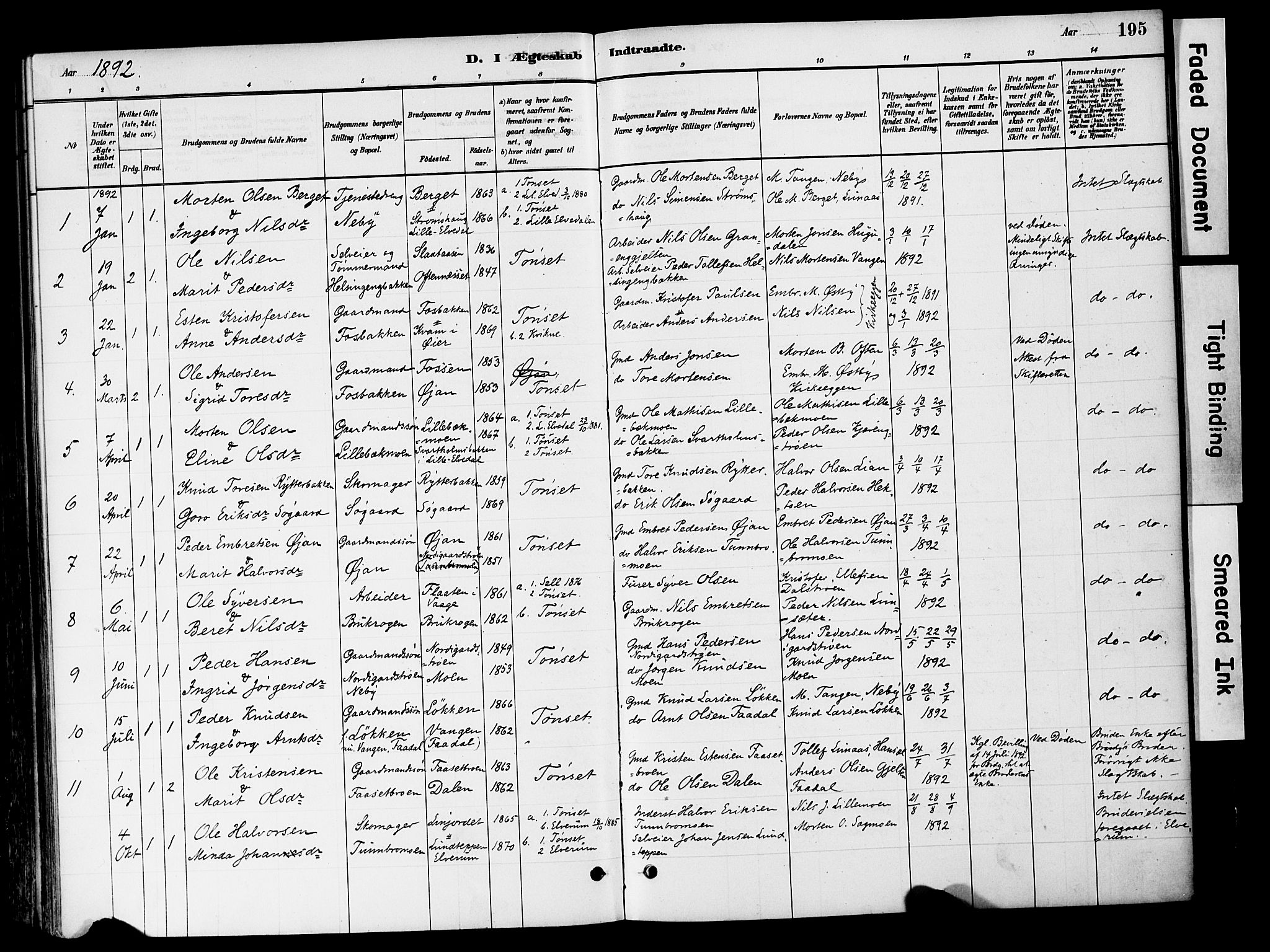 Tynset prestekontor, SAH/PREST-058/H/Ha/Haa/L0022: Parish register (official) no. 22, 1880-1899, p. 195