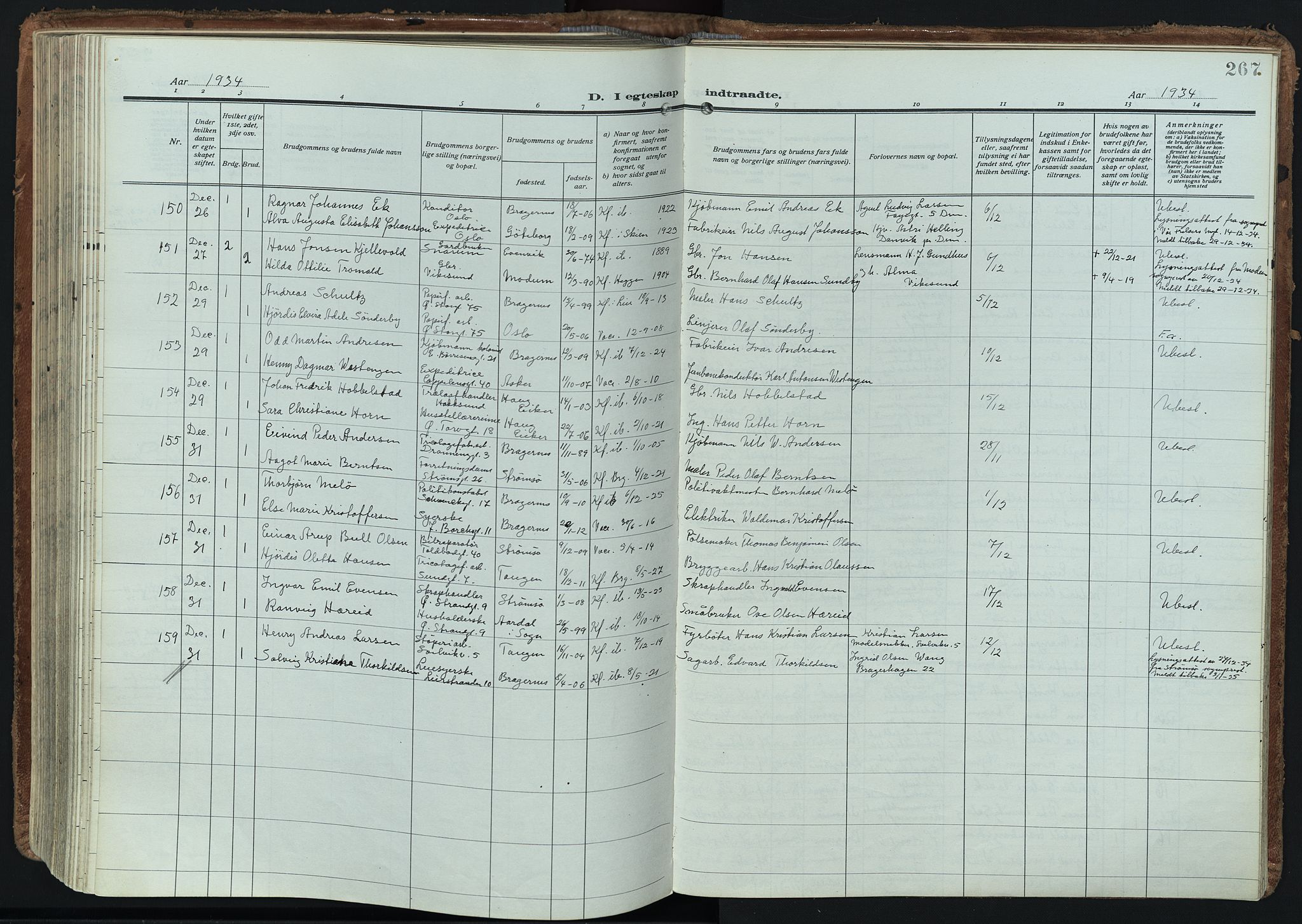 Bragernes kirkebøker, AV/SAKO-A-6/F/Fc/L0009: Parish register (official) no. III 9, 1921-1939, p. 267