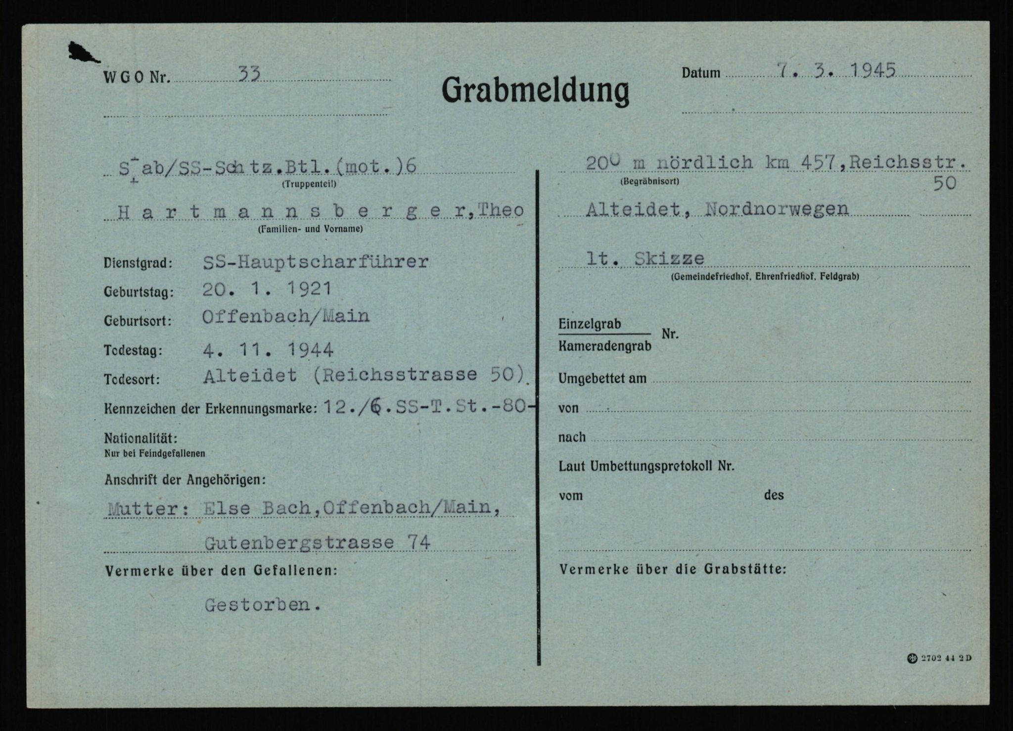 Krigsgravtjenesten, RA/S-7020/D/Da/L0039: Tyske krigsgraver, 1945-1963, p. 147