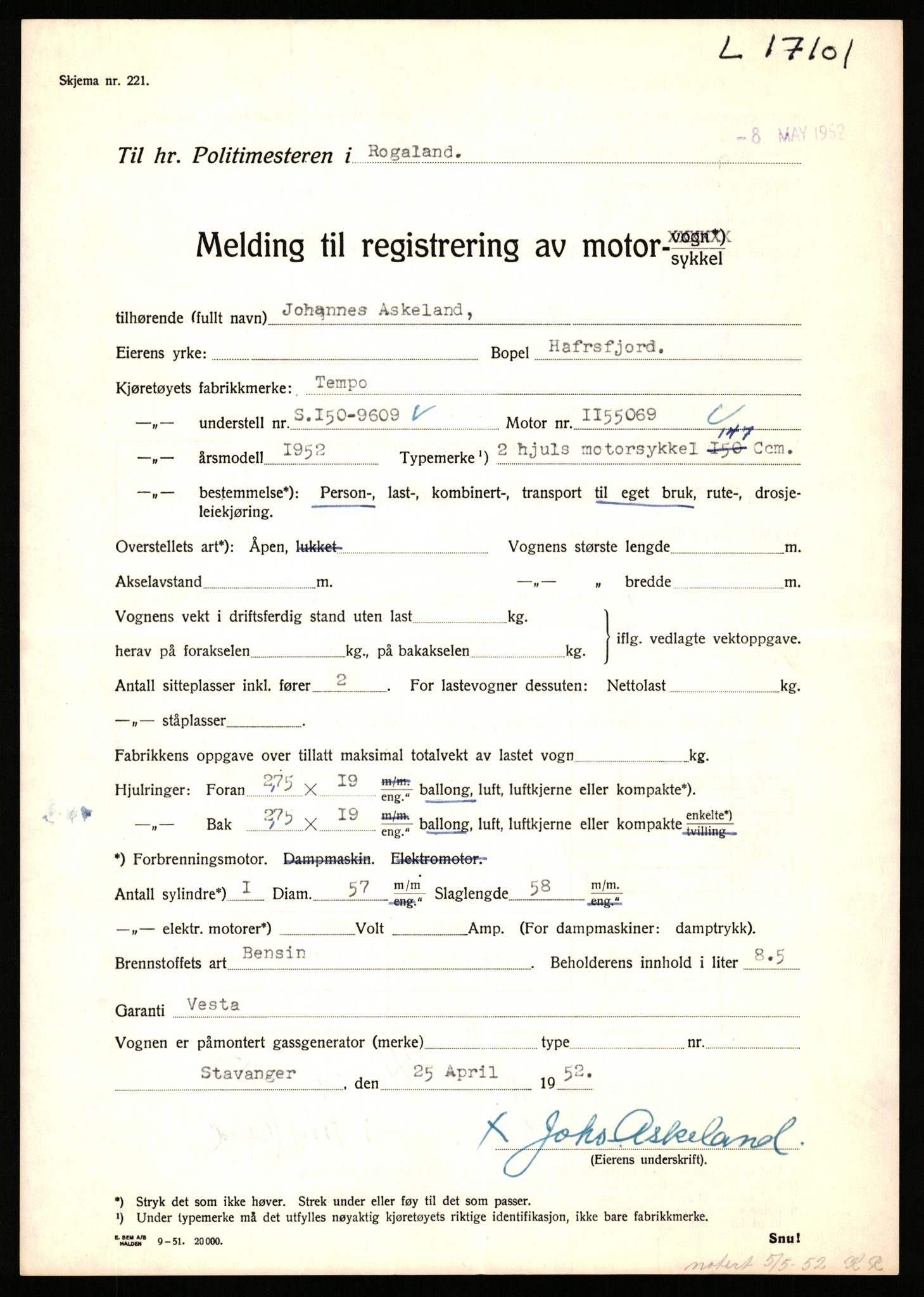 Stavanger trafikkstasjon, AV/SAST-A-101942/0/F/L0031: L-17000 - L-17599, 1930-1971, p. 381